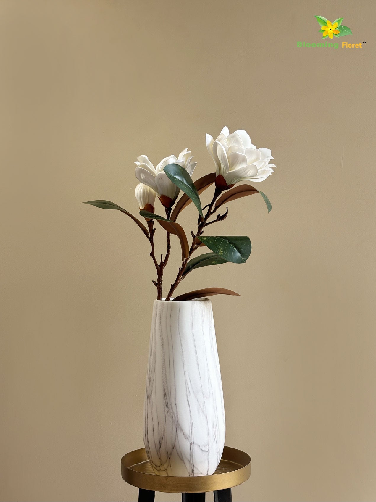 Artificial Magnolia Flower Branch – White