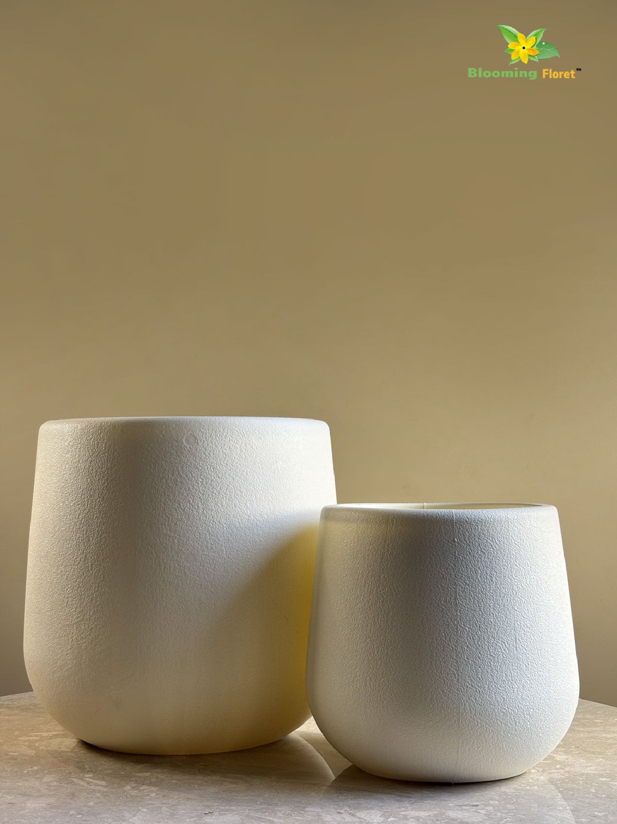 Textured Plain Cream Planters | Set of 2