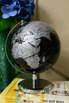 Globe on Metal Stand - Silver+Black