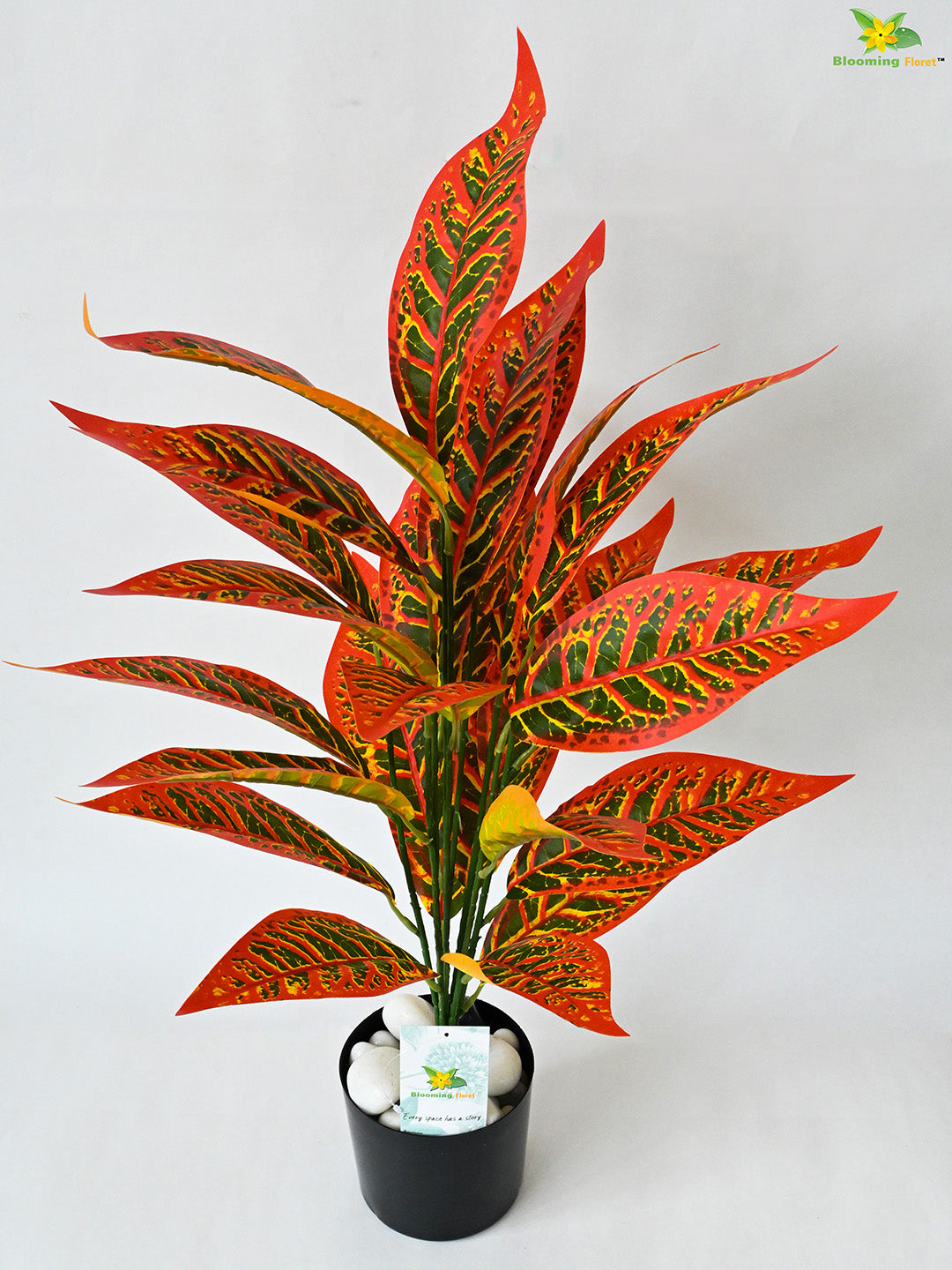 Artificial Red Iceton Croton Plant For Decor having 26 Leaves with Pot | 71.1 cm Tall Plant