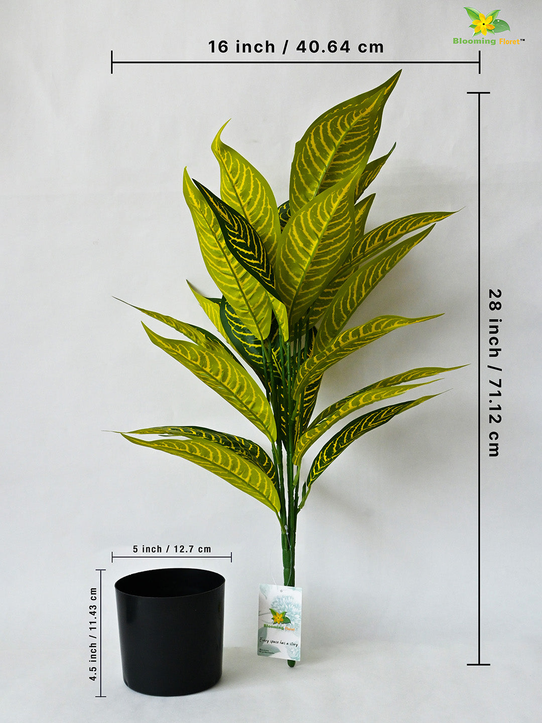 Artificial Yellow Iceton Croton Plant having 26 Leaves with Pot | 71.1 cm Tall Plant