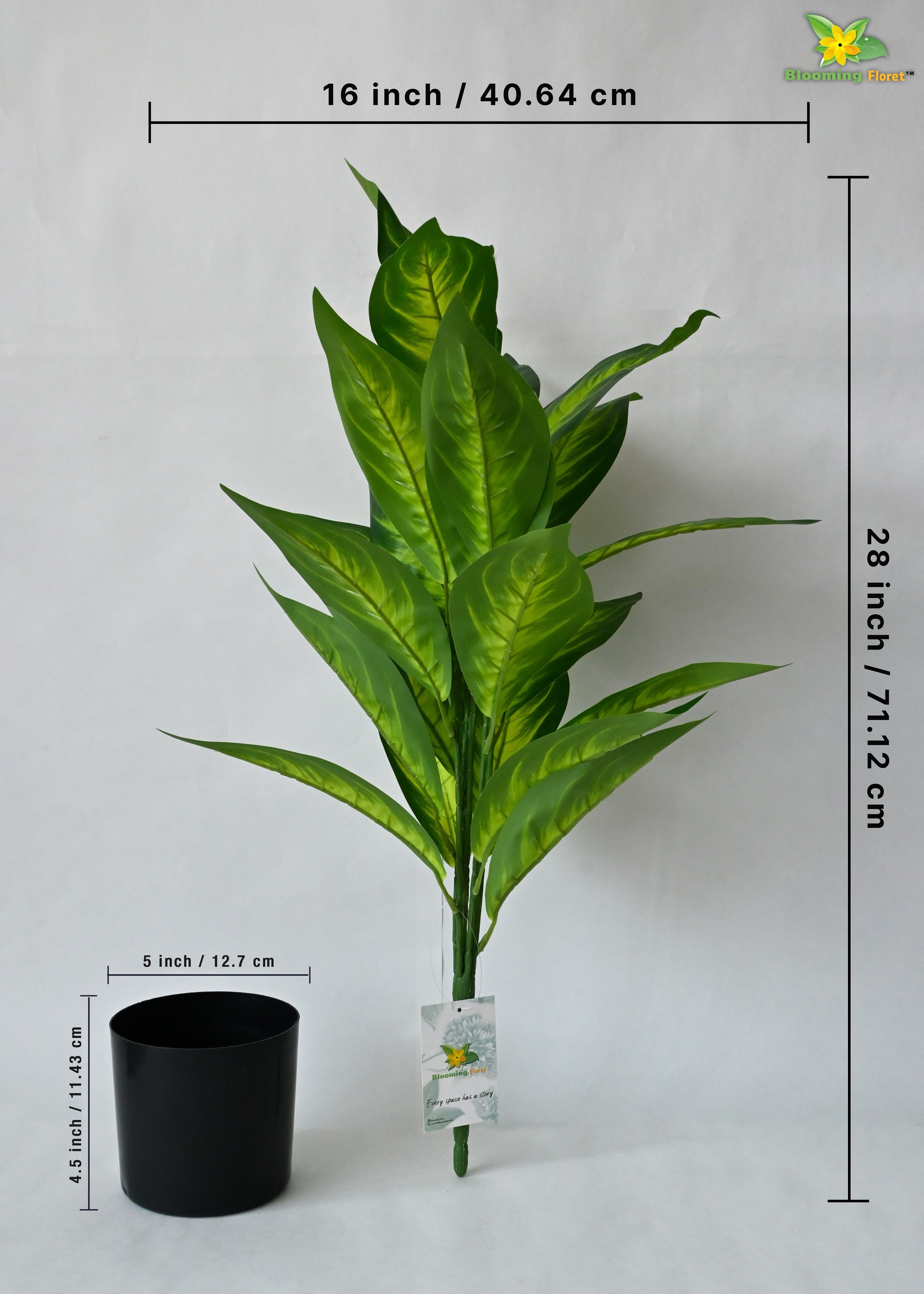 Artificial Dieffenbachia Amoena Plant For Decor 26 Leaves with Pot | 71.1 cm Tall