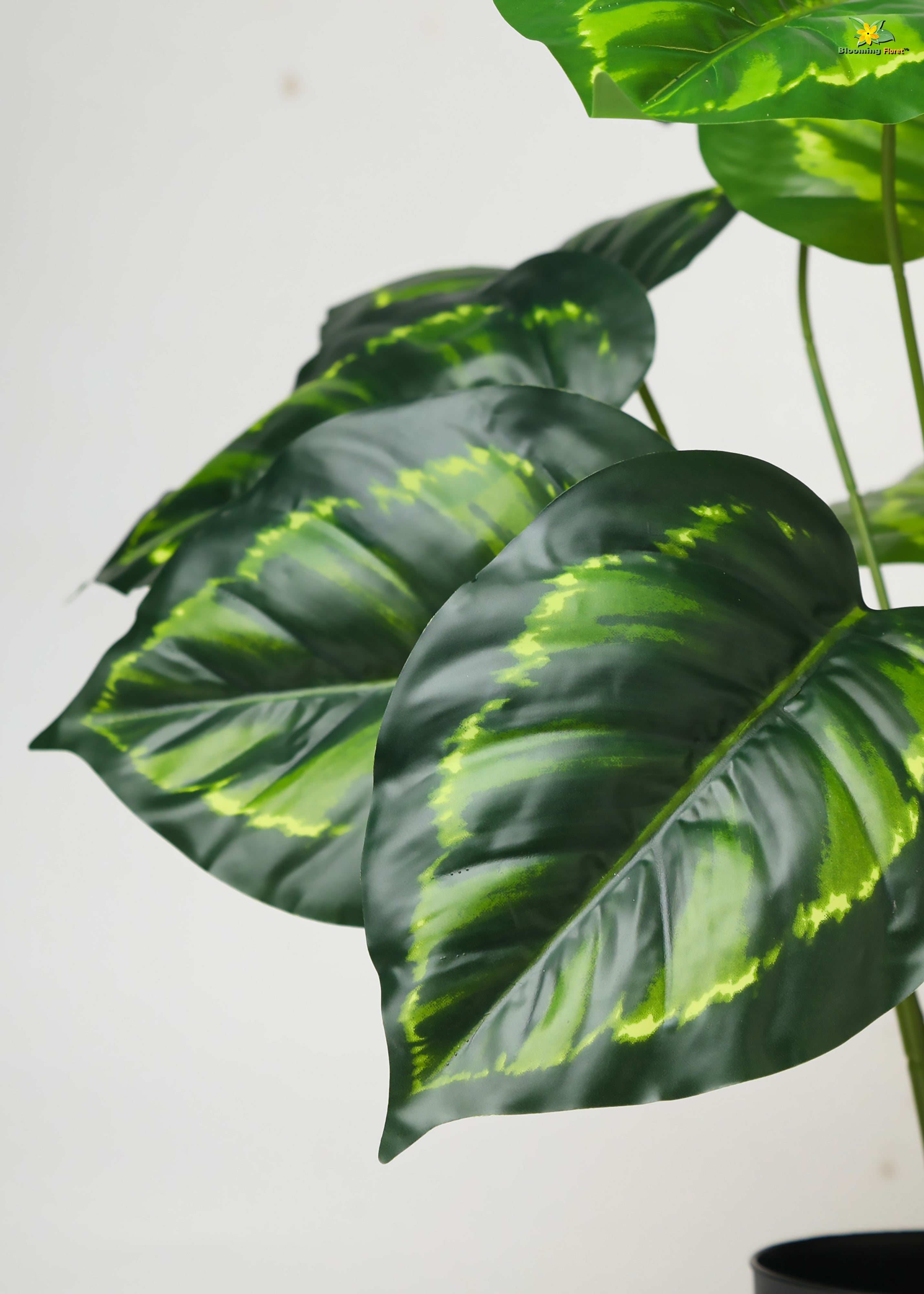 Artificial Philodendron Plant For Decor-12 Green Patterned Leaves- 50.8 cm Short Tropical Plant-With Basic Pot