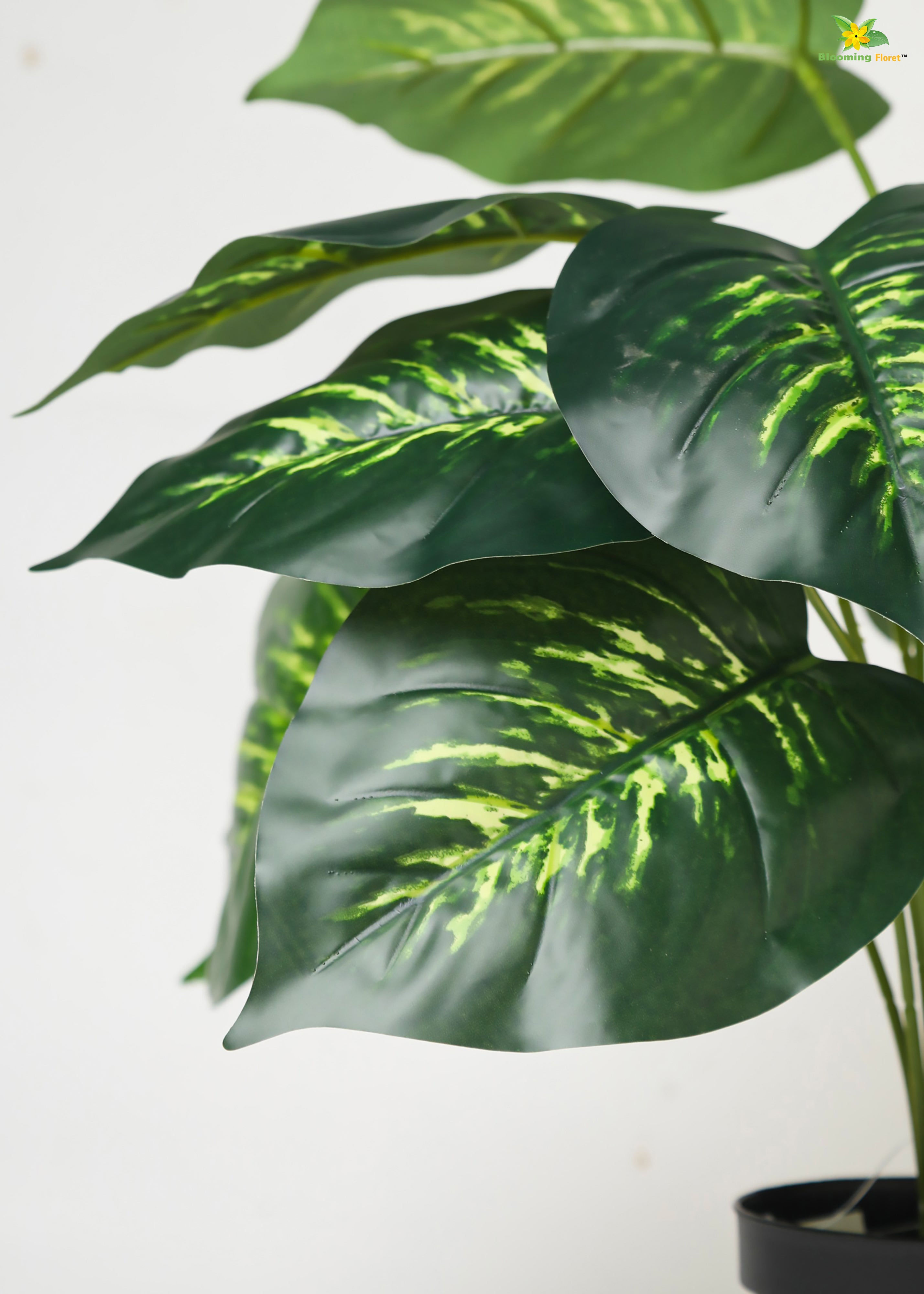 Artificial Philodendron Plant For Decor-12 Green & Yellow Leaves-50.8 cm Short Natural Looking Plant-With Basic Pot