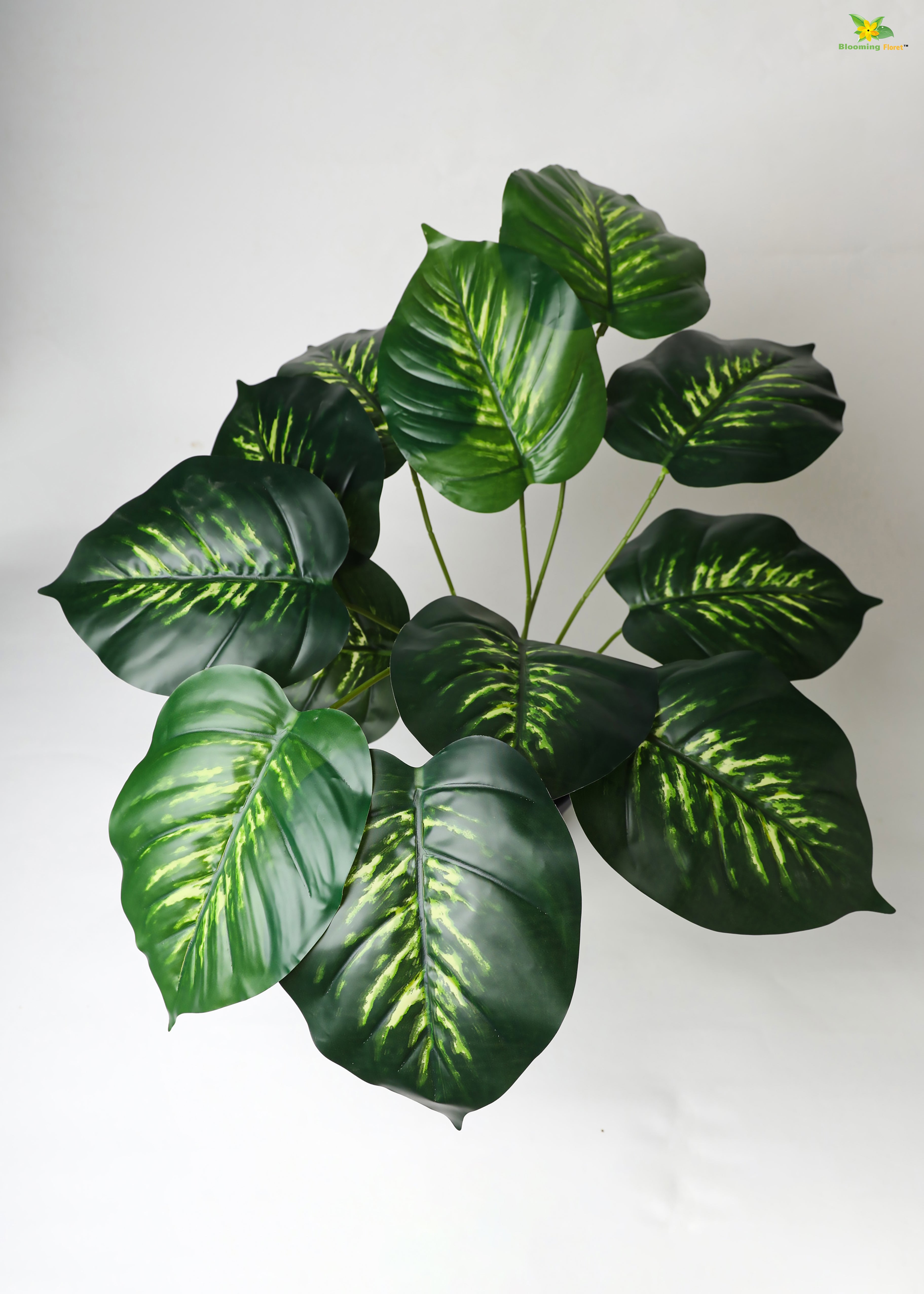 Artificial Philodendron Plant For Decor-12 Green & Yellow Leaves-50.8 cm Short Natural Looking Plant-With Basic Pot