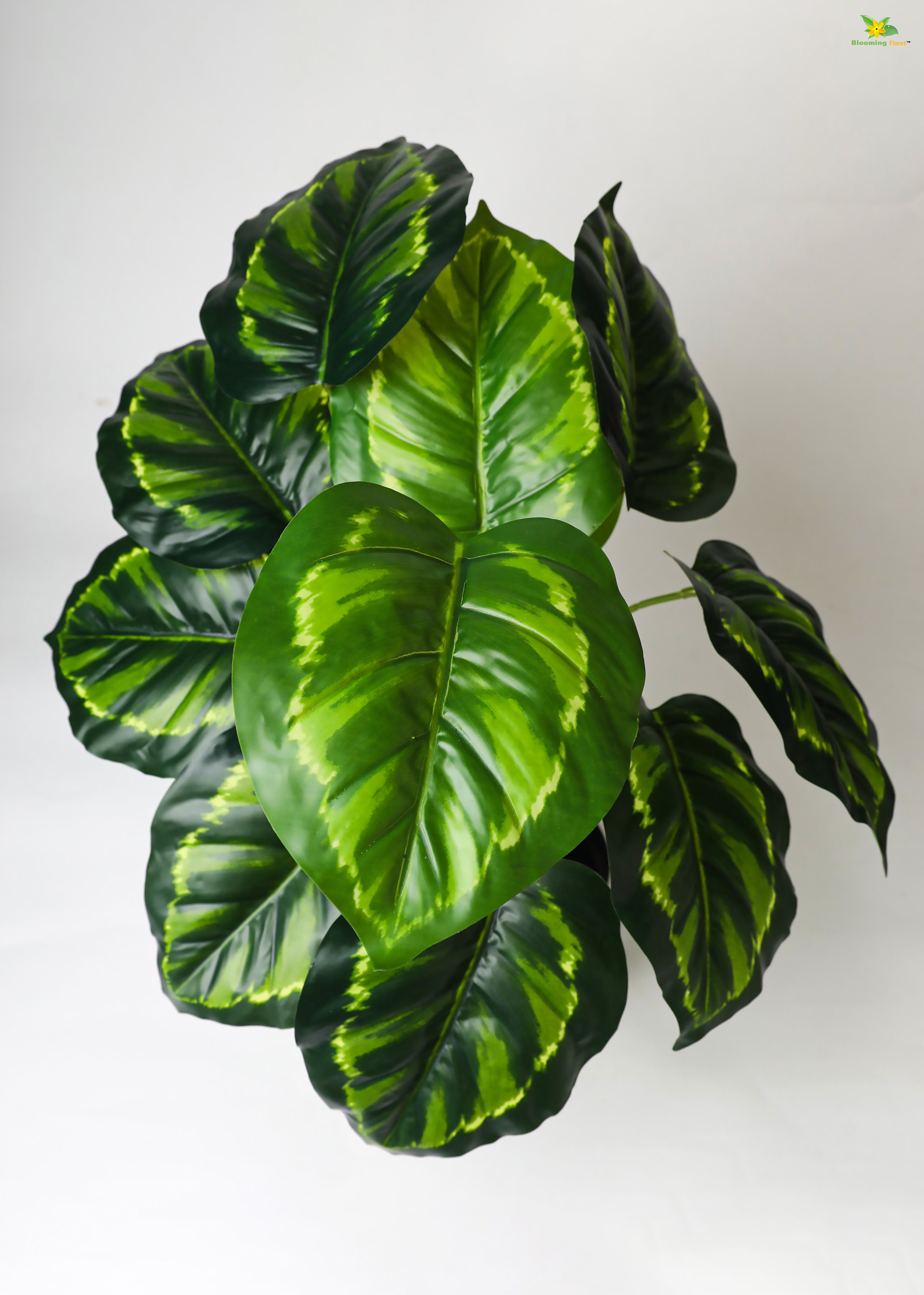 Artificial Philodendron Plant For Decor-12 Green Patterned Leaves- 50.8 cm Short Tropical Plant-With Basic Pot