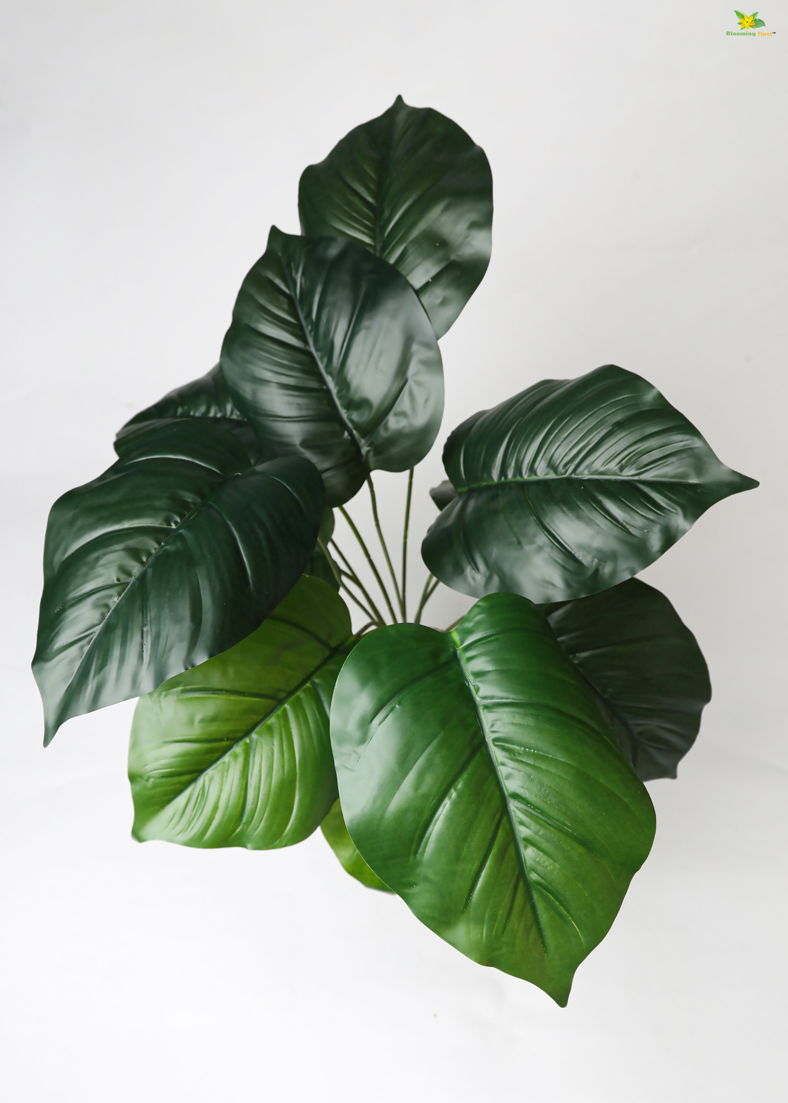 Artificial Philodendron Plant For Decor-12 Green Leaves-50.8 cm Short Tropical Plant-With Basic Pot