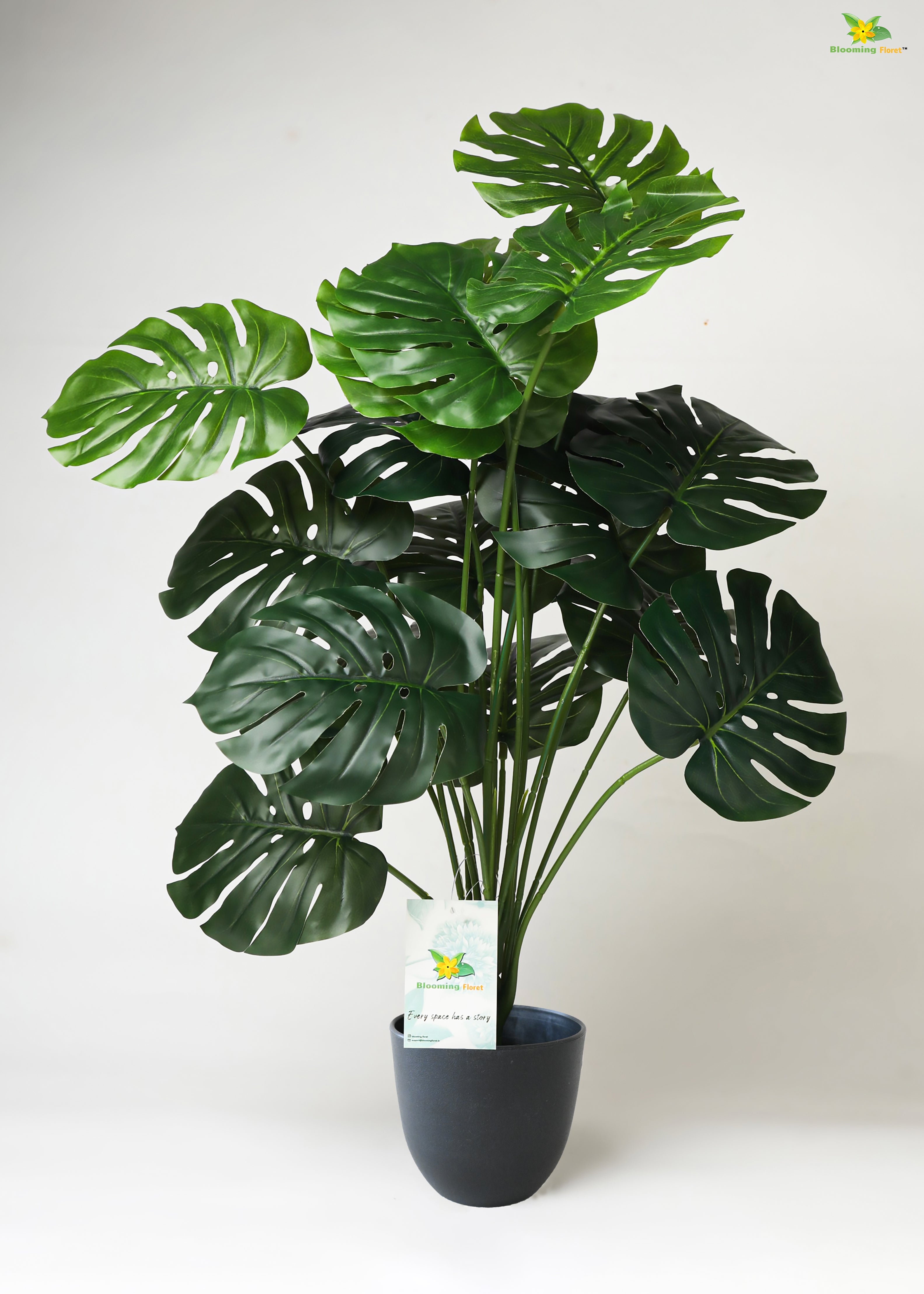 Artificial Monstera Plant For Decor-18  Leaves-63.5 cm tall Plant-With Basic Pot