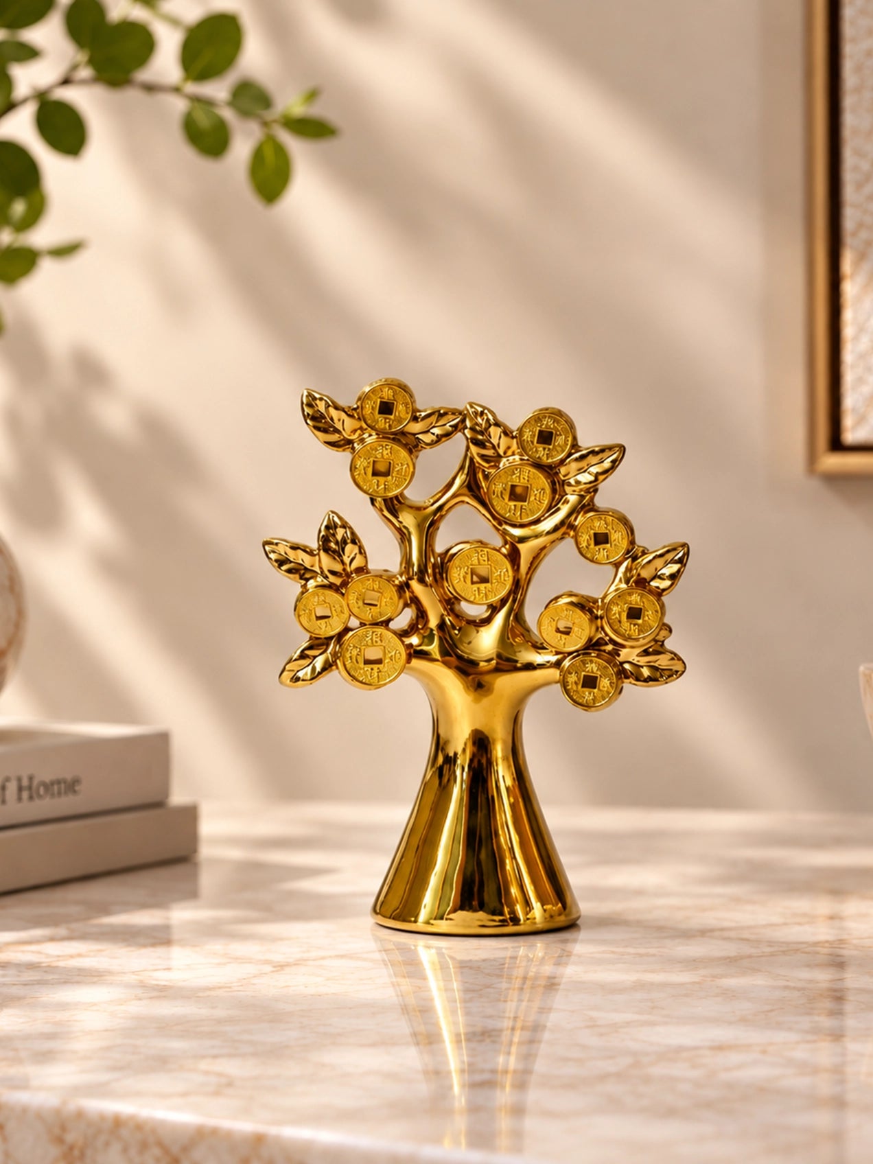 Golden Coin Sculpture Tree | 22 cm