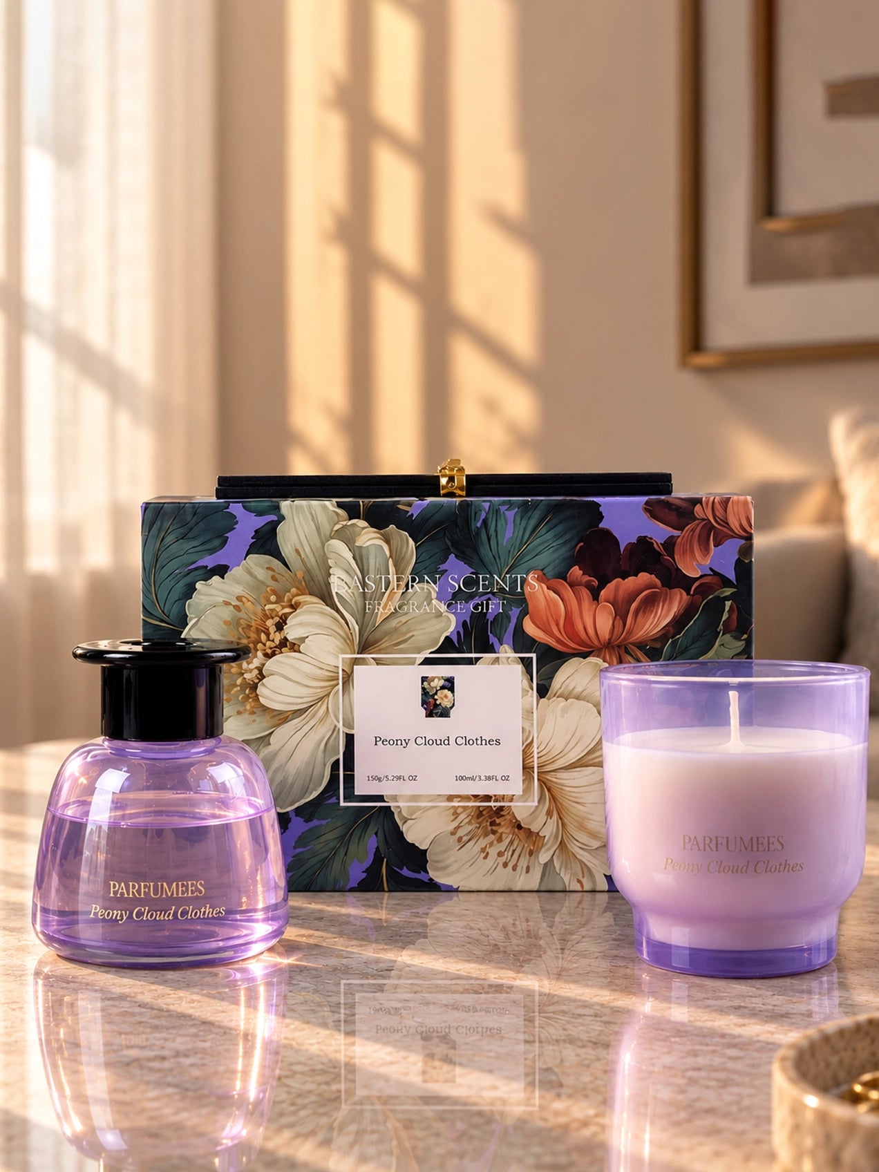 Large Diffuser & Candle Set | 19 cm | Peony Cloud Clothes