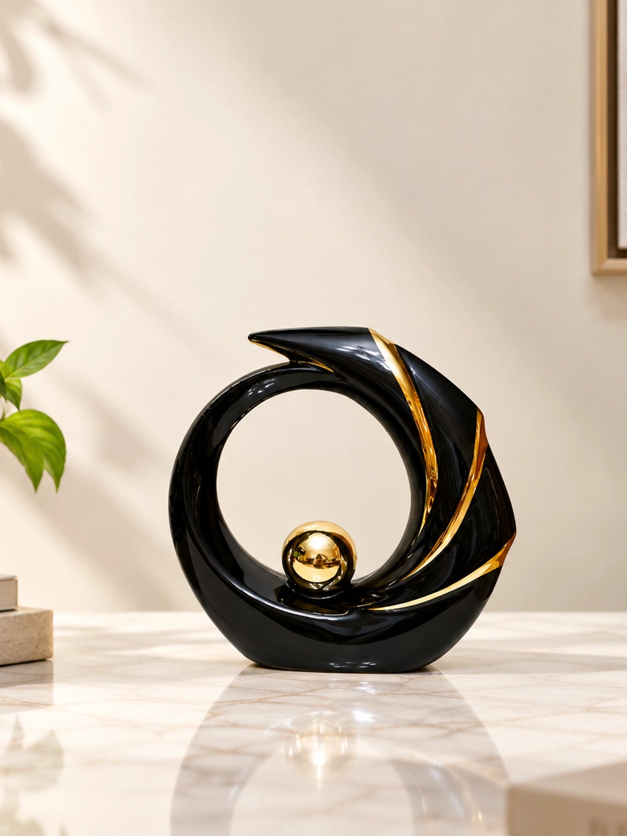 Modern Abstract Art Ceramic Statue | Black | 20 cm