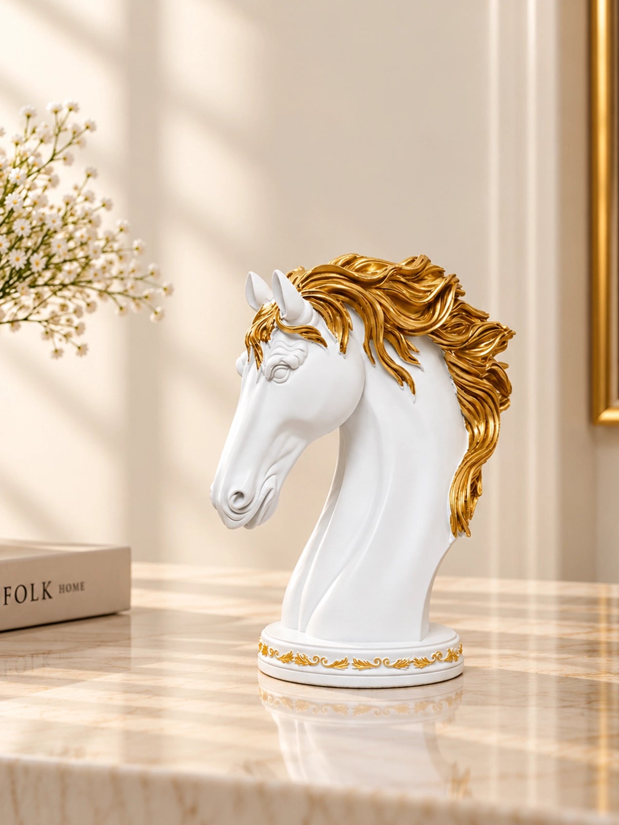 Majestic Equine Face Sculpture | White | 24 cm