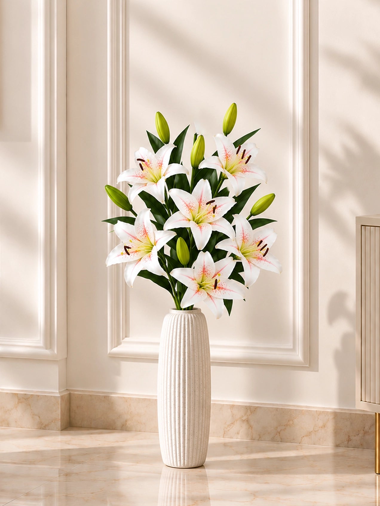 Artificial Lily Flower Stick | White & Yellow | 88 cm | Set of 2