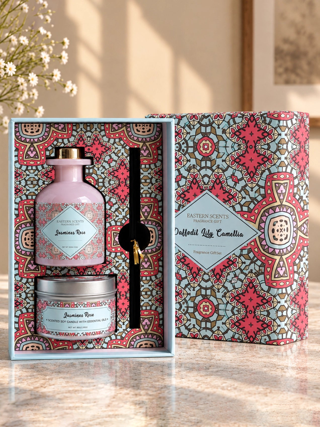 Premium Diffuser & Candle Set | 20 cm | Jasmine & Rose