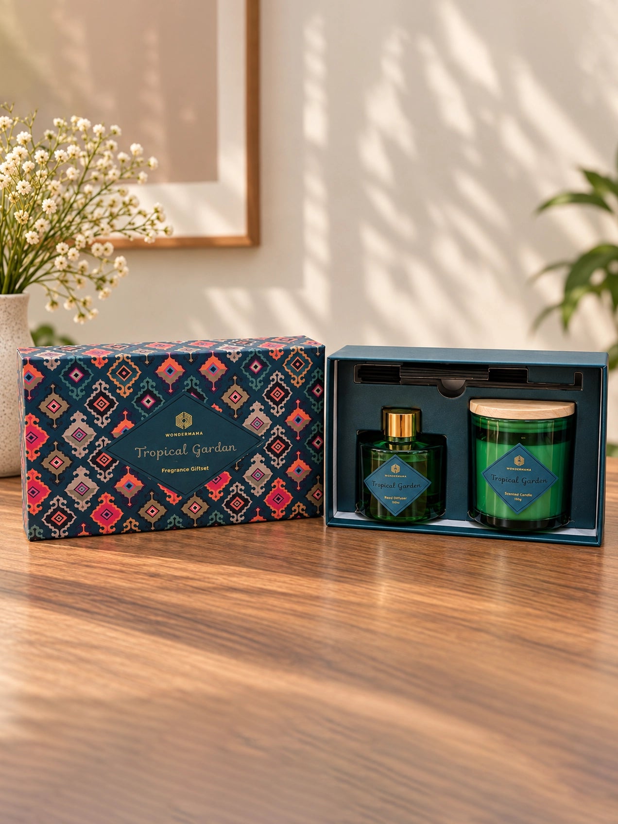 Reed Fragrance Diffuser & Candle Set | Tropical Garden | 26 cm