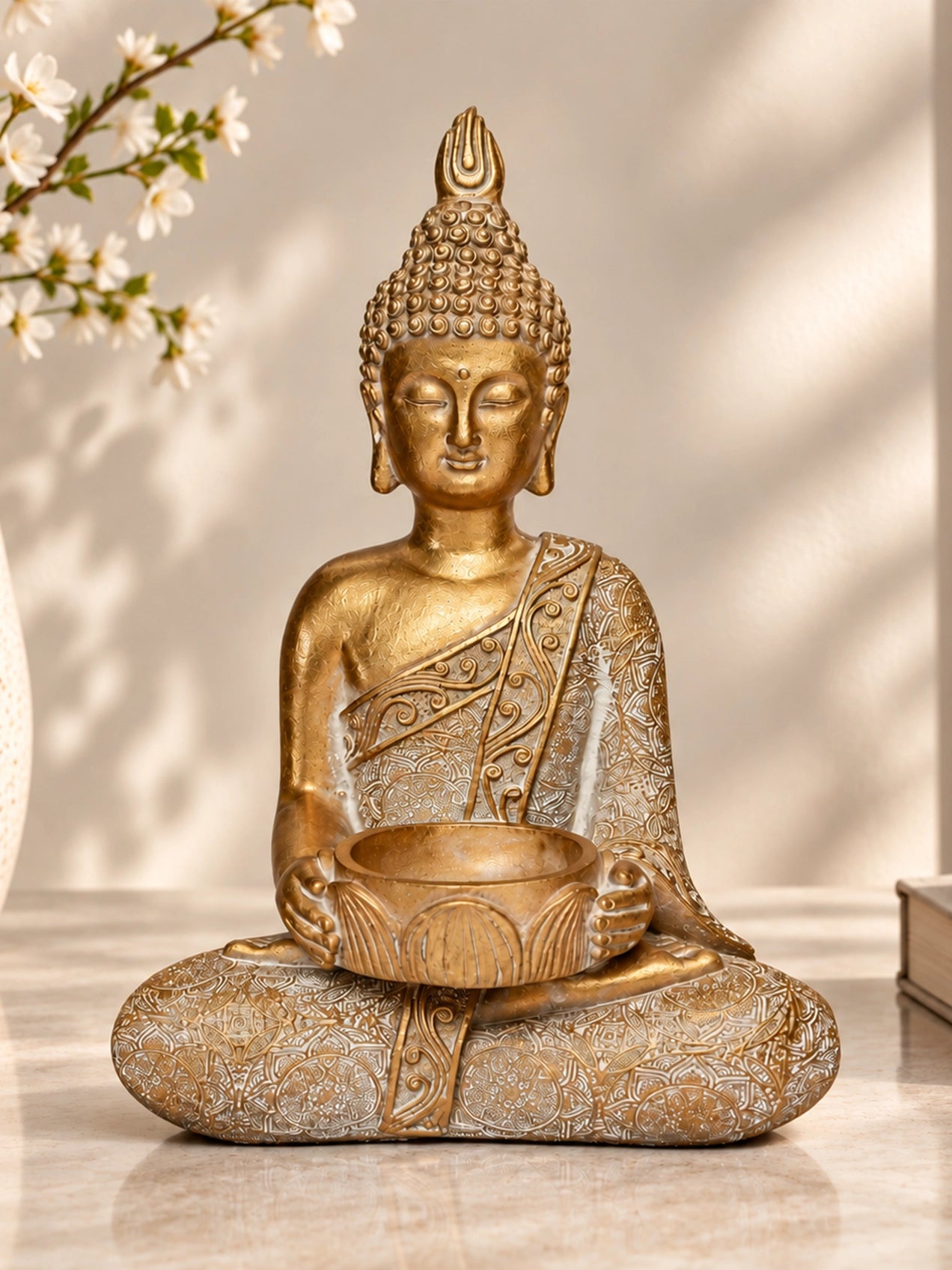 Golden Alms Buddha Statue | 25 cm