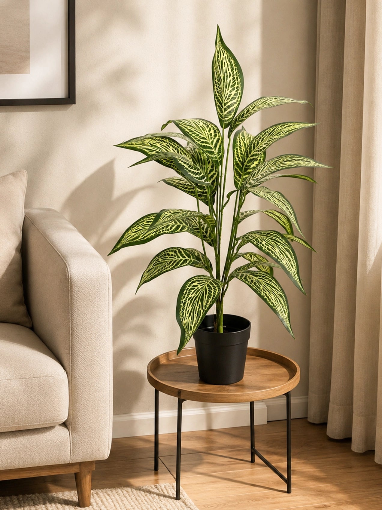 Artificial Ivory White Croton Plant | 74 cm | 26 Leaves | With Basic Pot