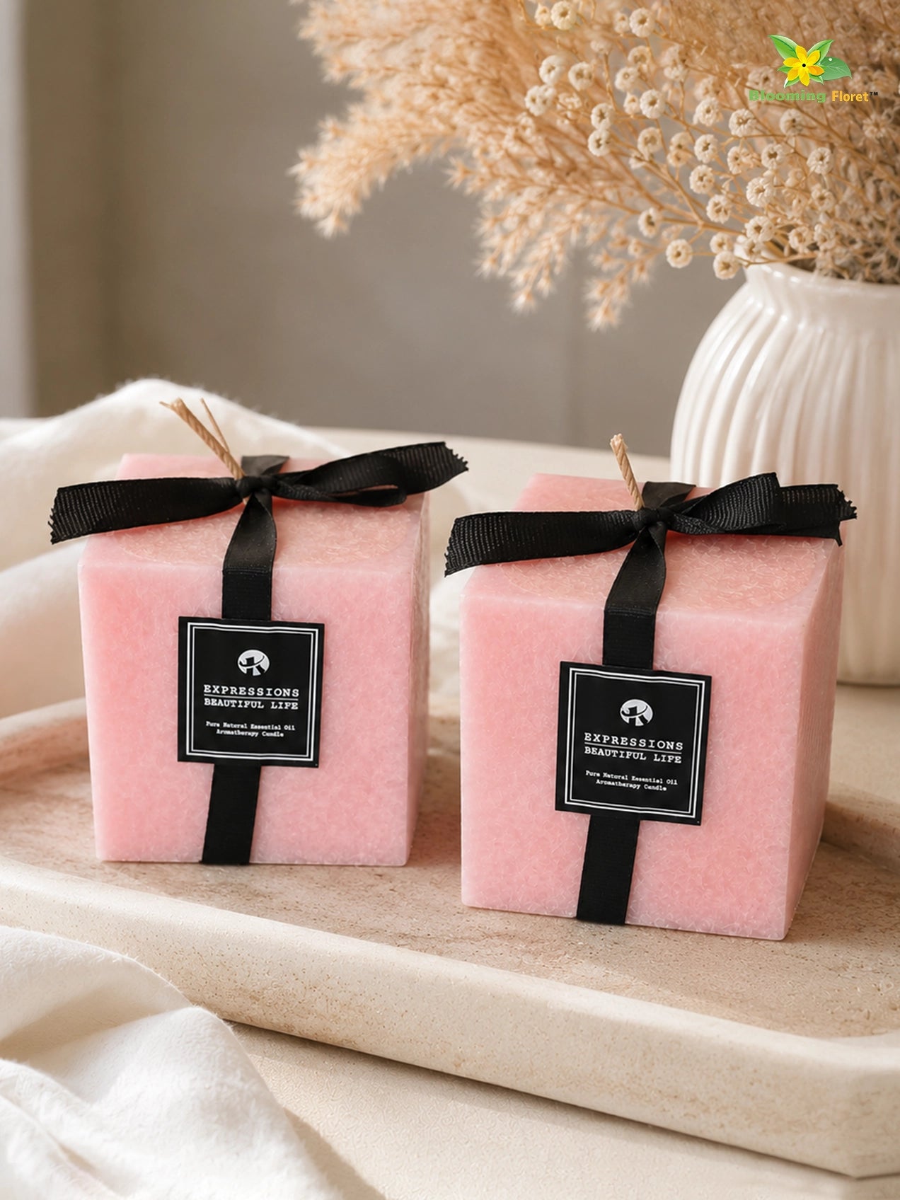 Scented Square Candle Expressions | Pink | 8 cm | Set of 2