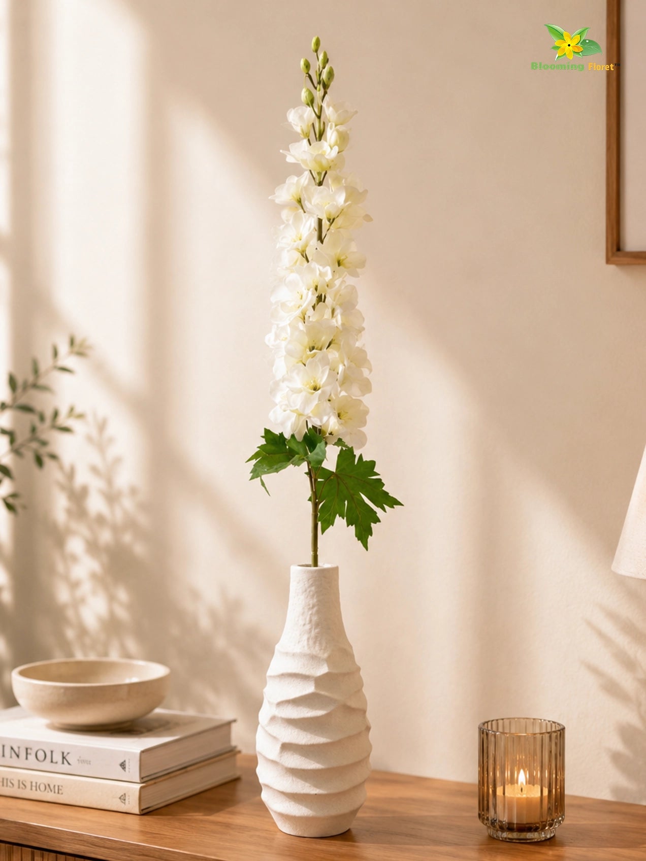 Delphinium Flower Stick | White | 88 cm