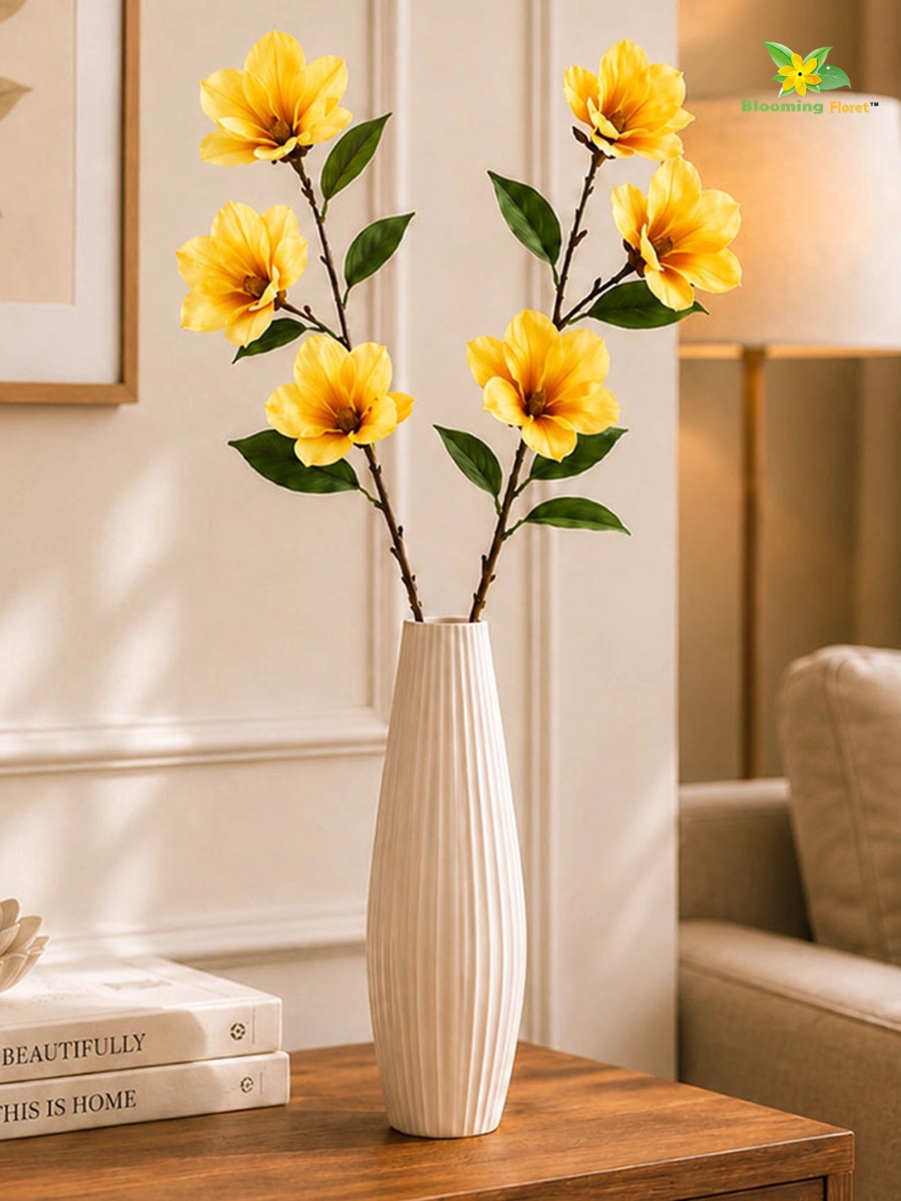 Magnolia Flower Stick | Yellow | 95 cm | Set of 2