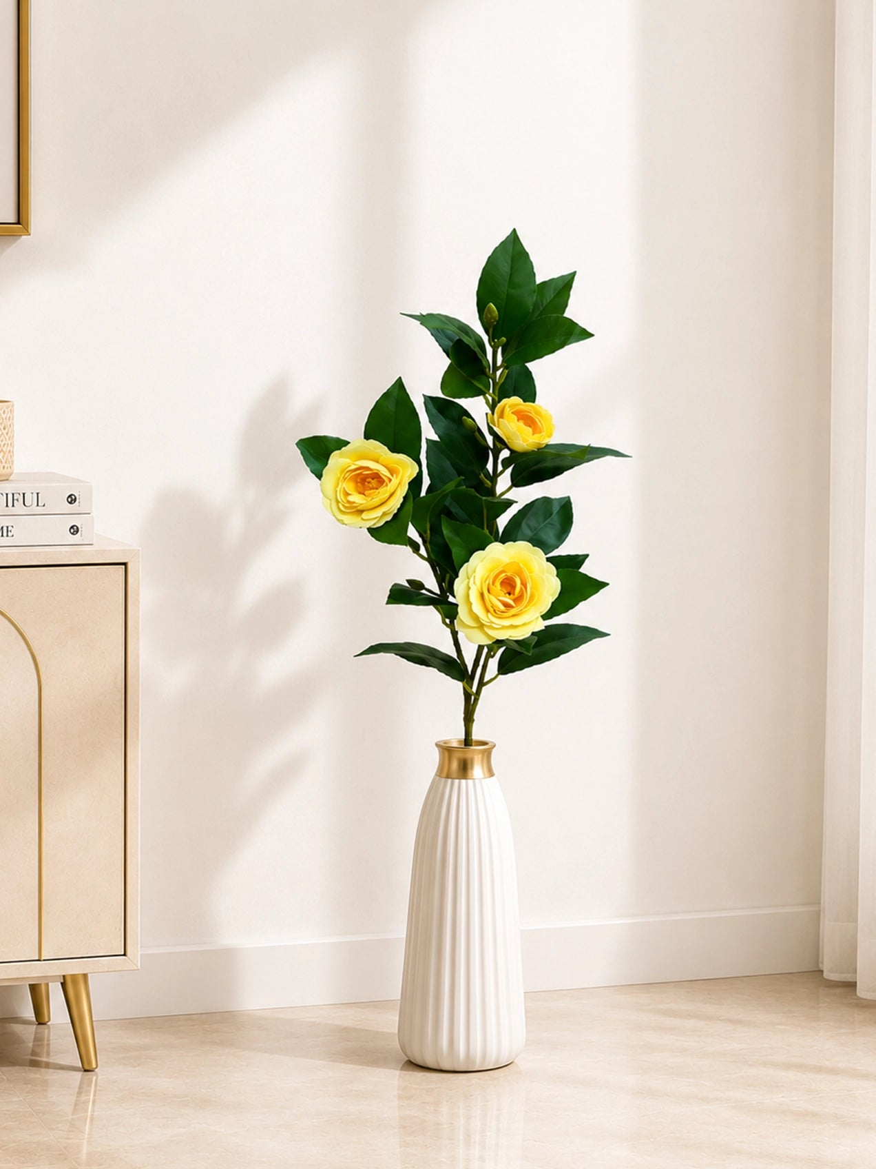 Artificial Rose Stick | Yellow | 95 cm