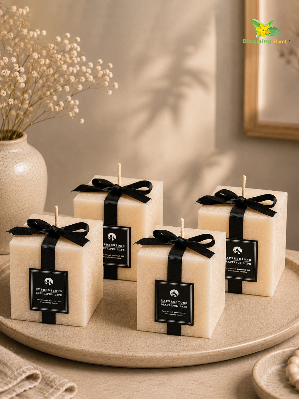 Scented Square Candle Expressions | Cream | 8 cm | Set of 4