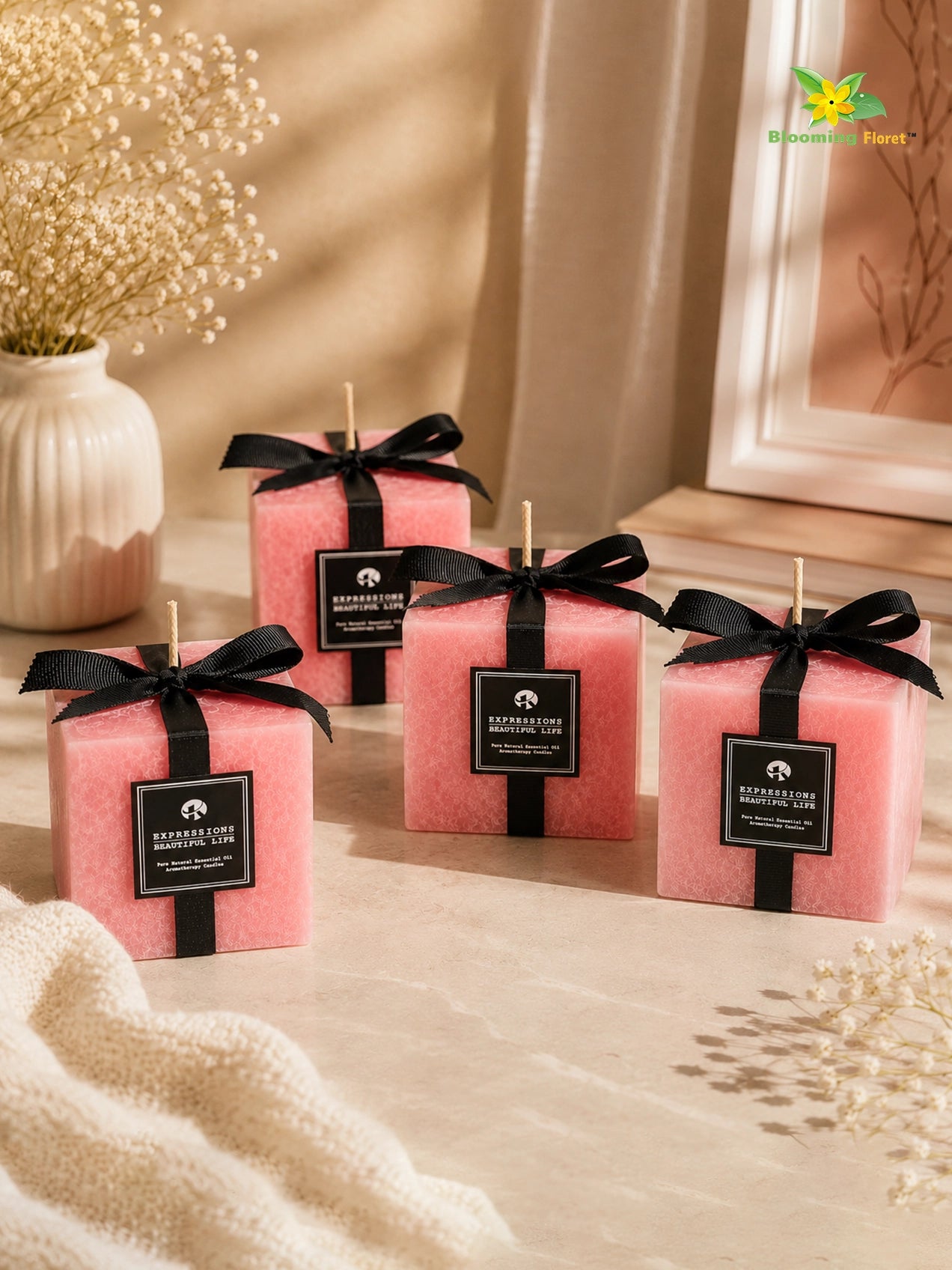 Scented Square Candle Expressions | Dark Pink | 8 cm | Set of 4