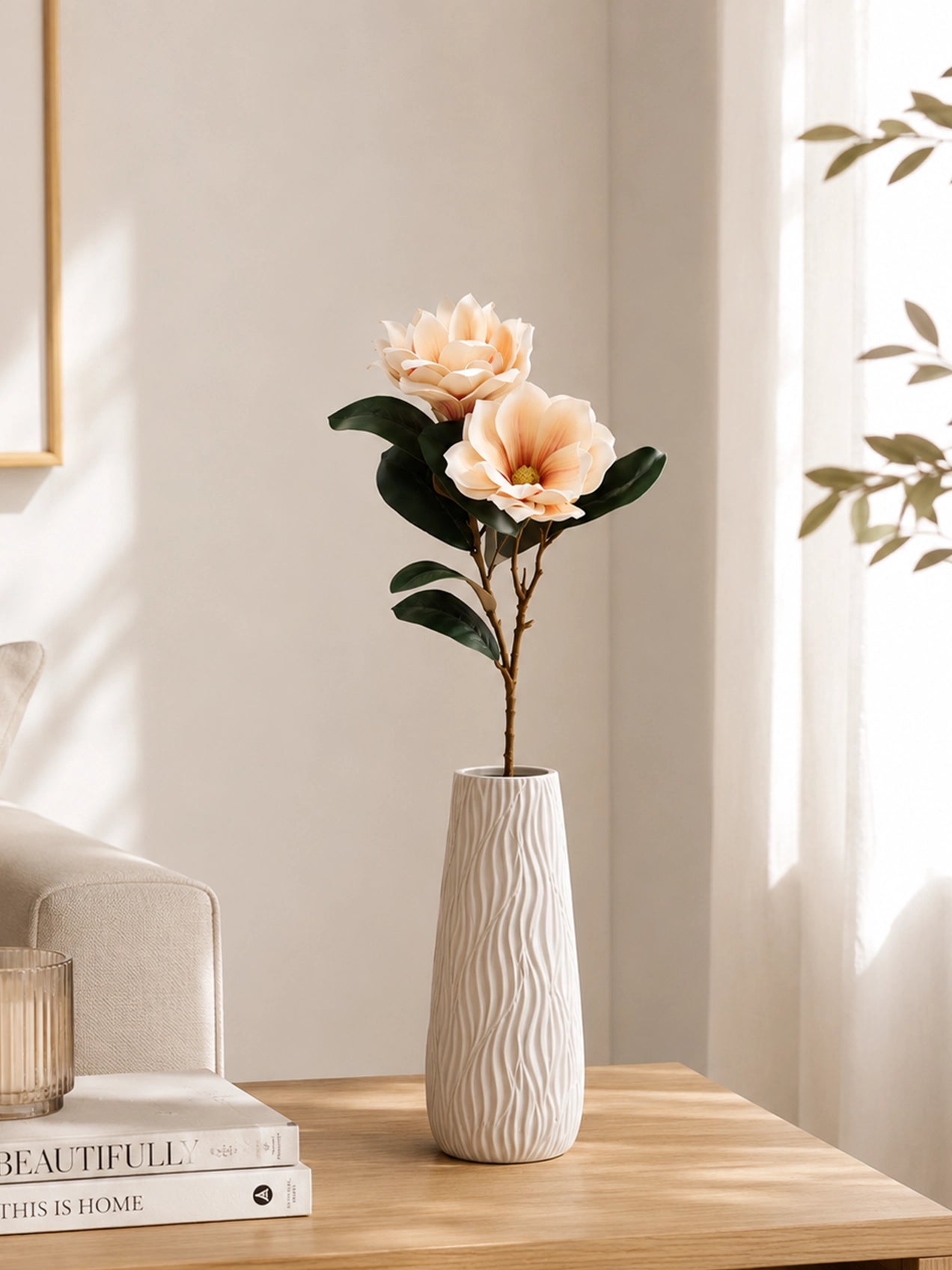 Artificial Magnolia Flower Branch | Cream | 79 cm