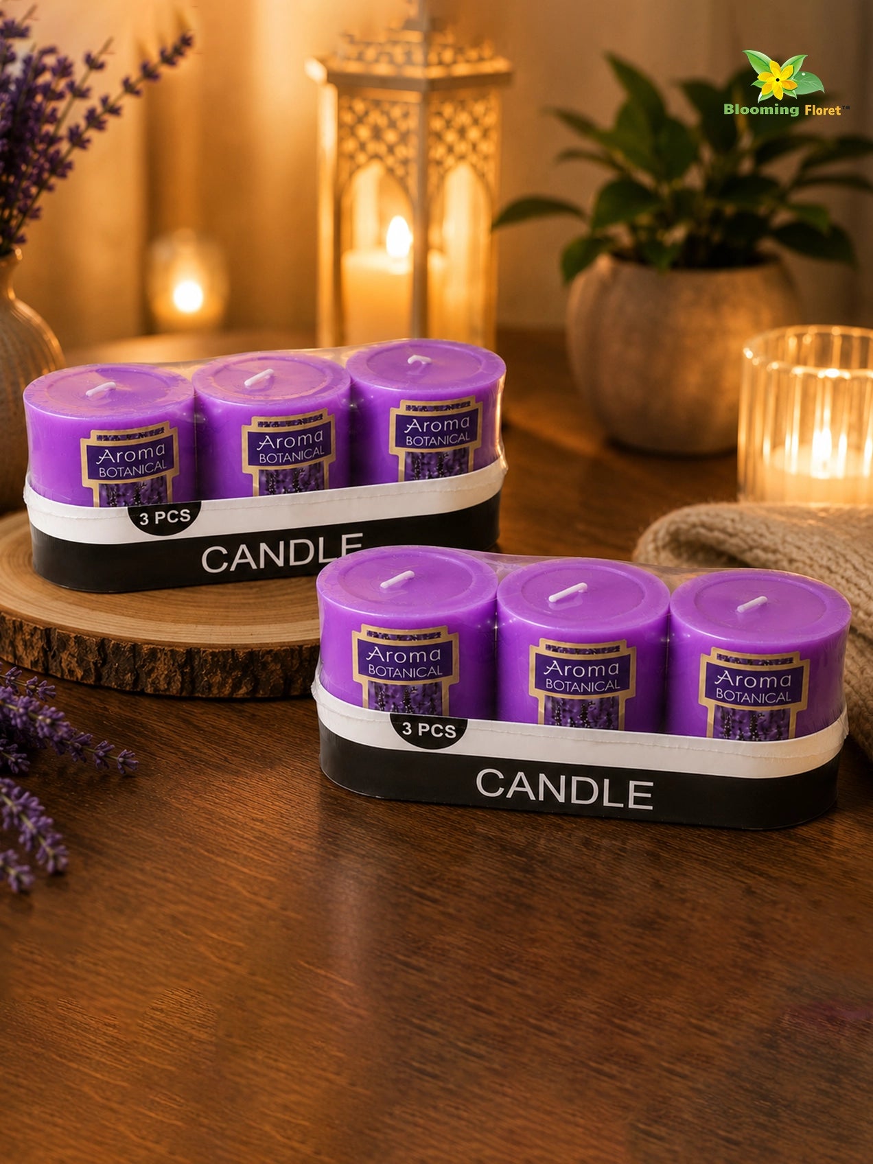 Lavender Scented Pillar Candles | 5 cm | Set of 2, 6 Pcs