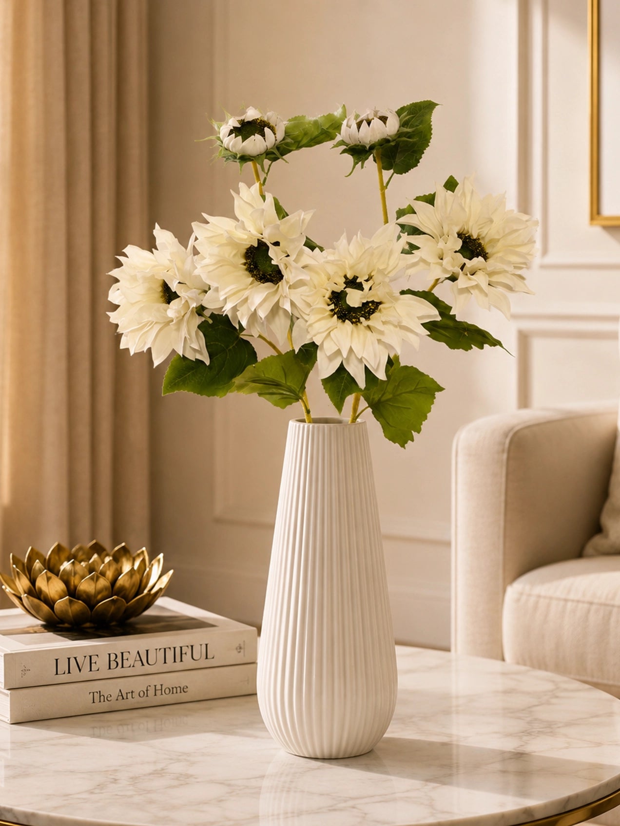 Artificial Sunflower Stick | White | 78 cm | Set of 2