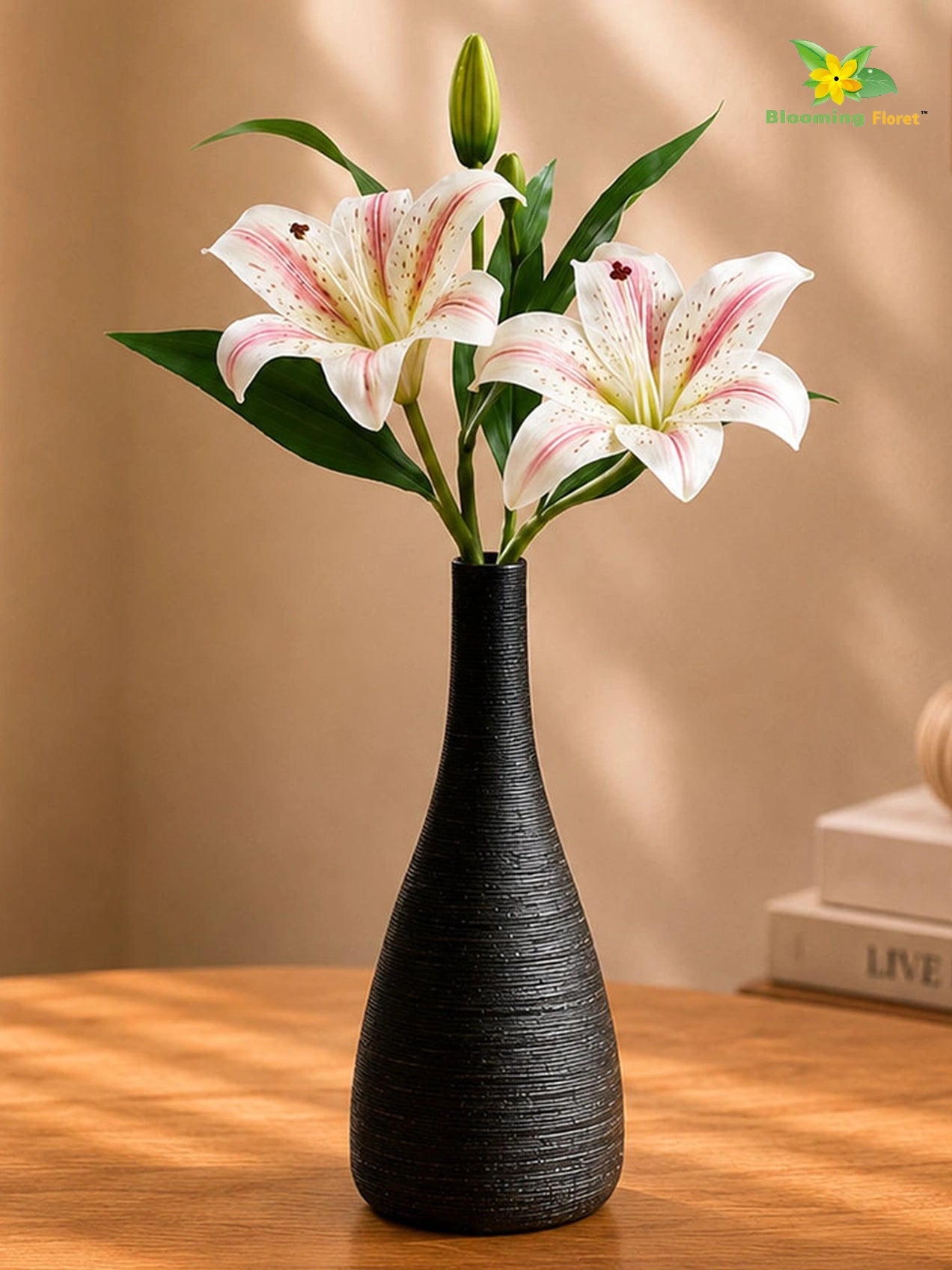 Artificial Lily Flower Stick | White & Light Pink | 35 cm | Set of 2