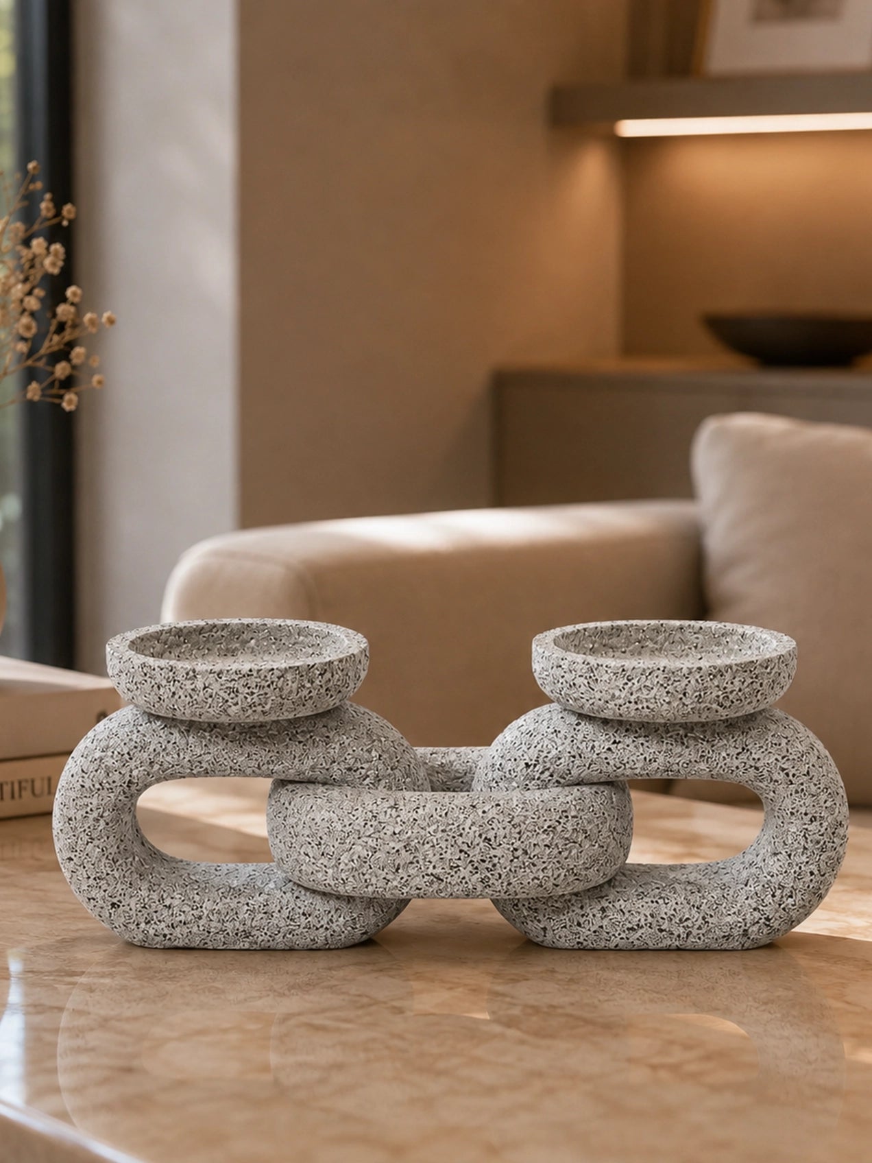 Stone Dual Candle Holder | Grey | 20 cm
