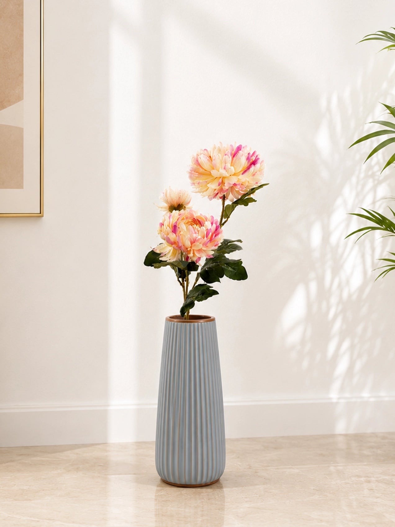 Luxe Artificial Peony Flower Stick | Off-White-Pink-Purple | 88 cm