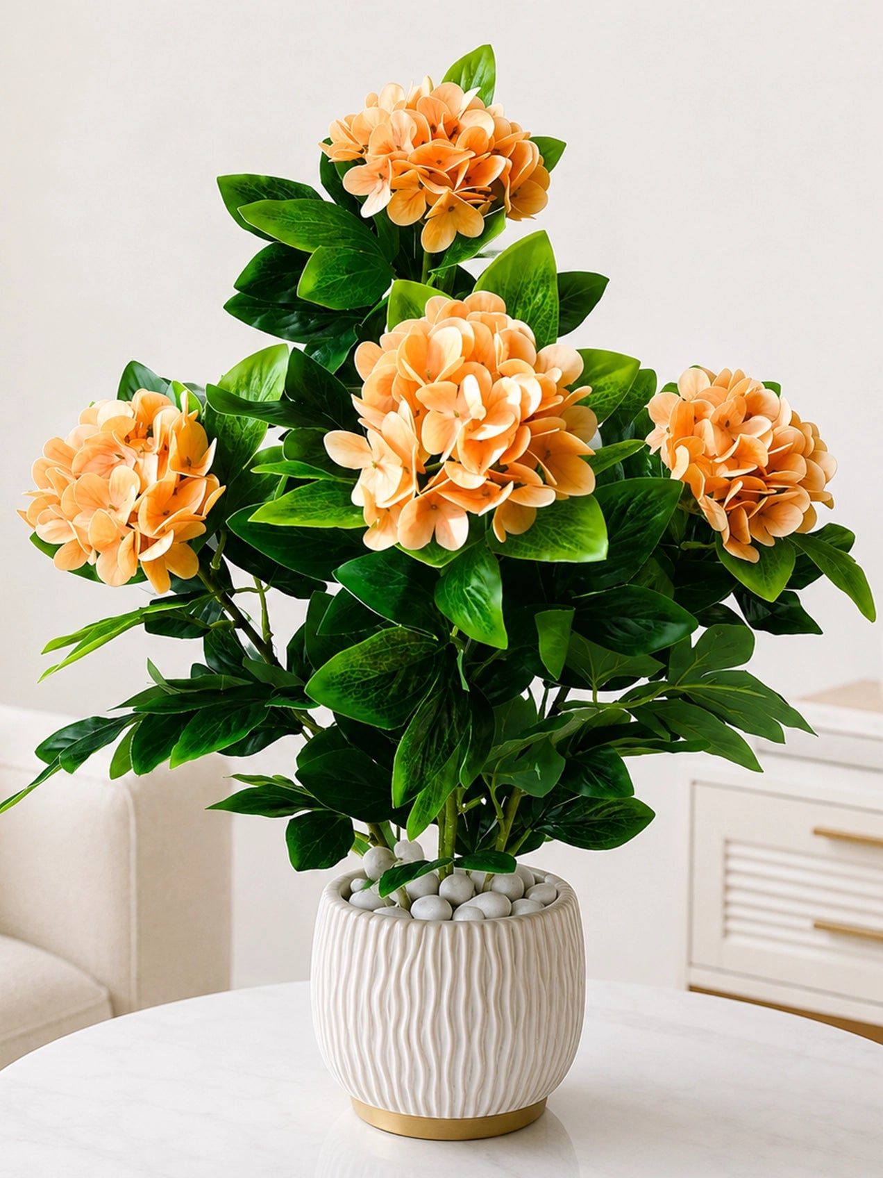 Artificial Hydrangea Flower Bunch | Orange | 72 cm