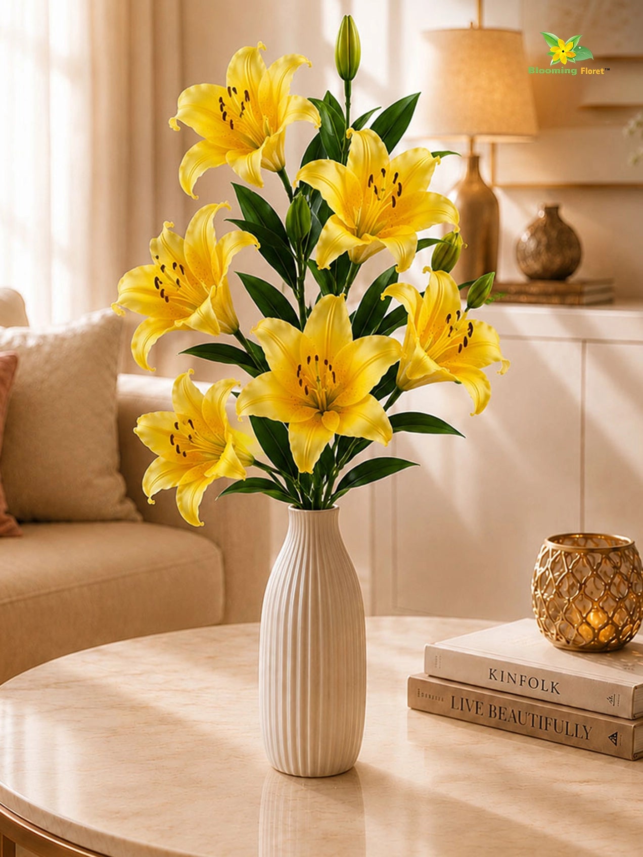 Artificial Lily Flower Stick | Yellow | 78 cm | Set of 2