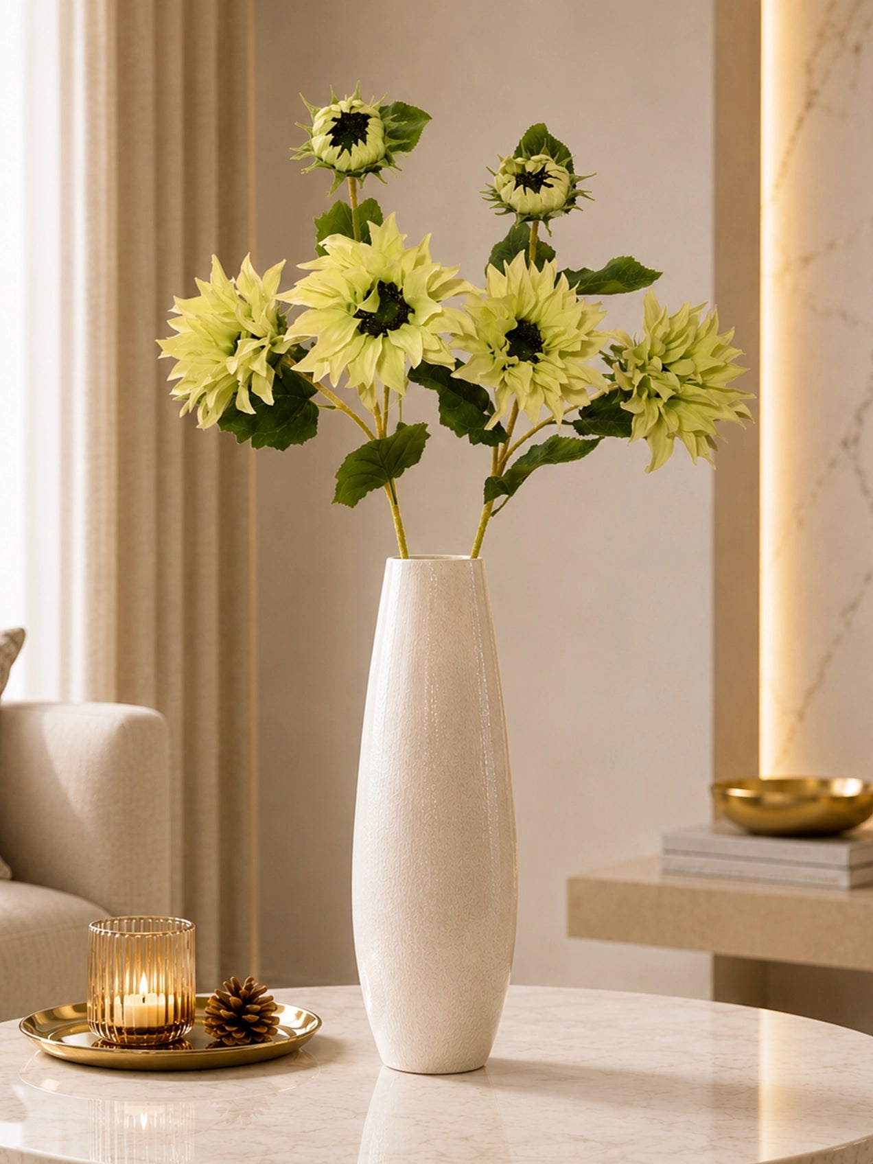 Artificial Sunflower Stick | Green | 78 cm | Set of 2