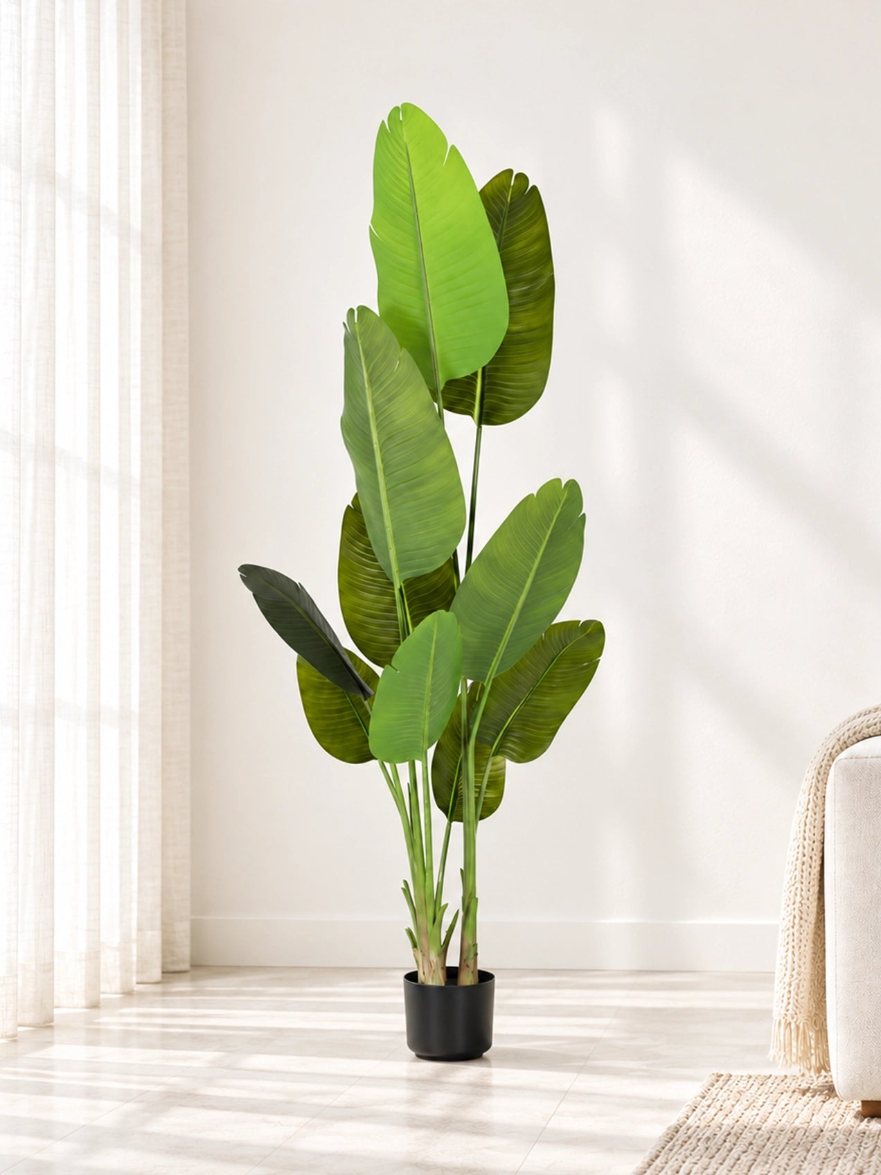 Artificial Banana Leaf Plant | 178 cm | With Basic Black Pot