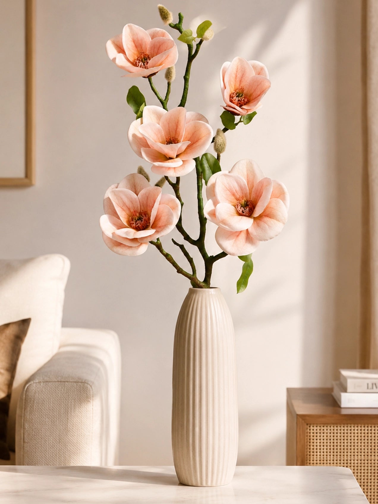Magnolia Flower Stick | Peach | 72 cm
