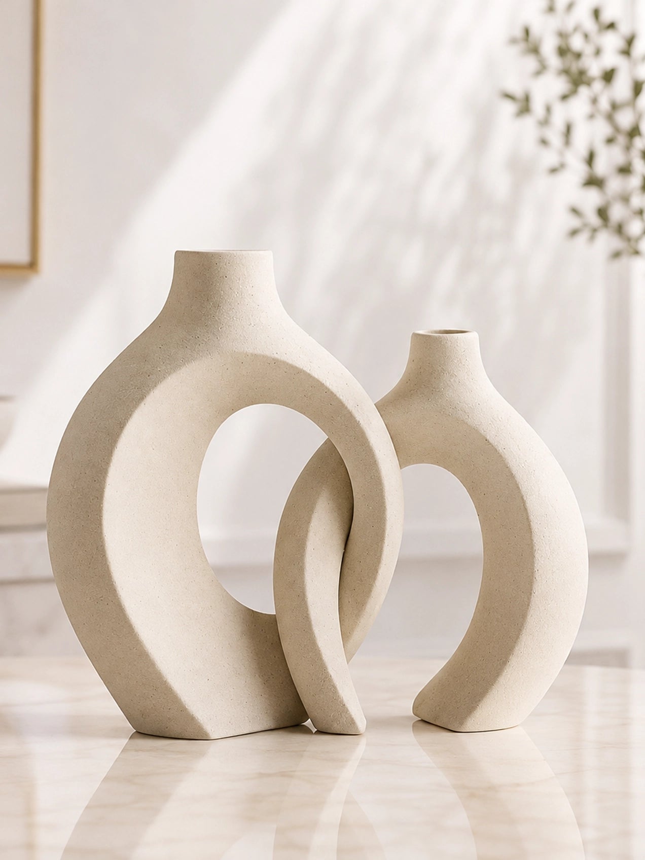 Harmony Loop Ceramic Vases | White | 21 cm | Set of 2