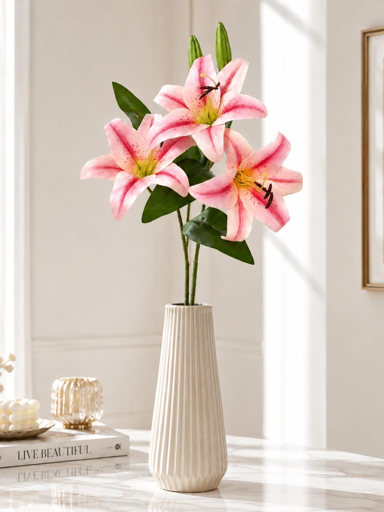 Artificial Lily Flower Stick | Pink | 88 cm