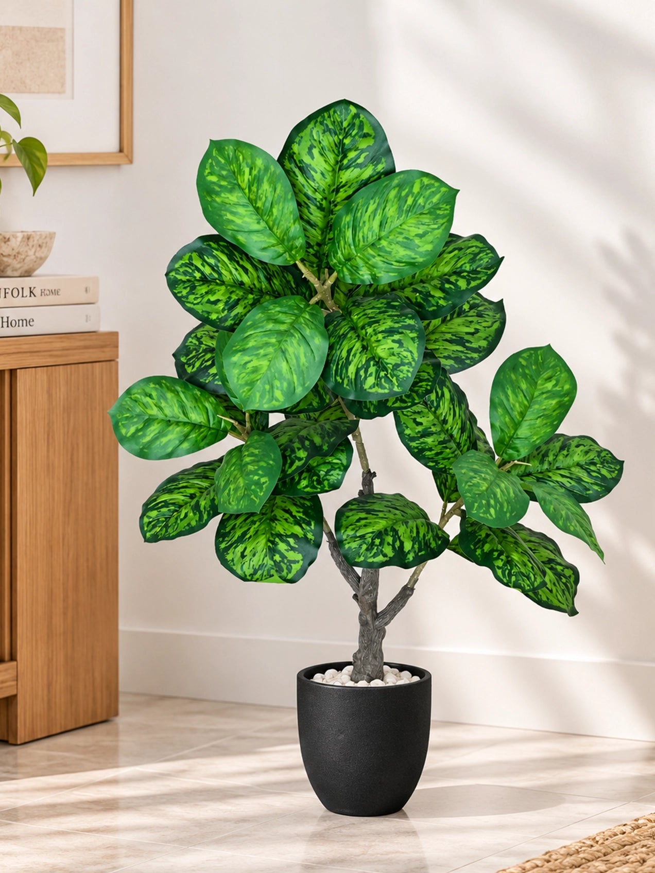 Artificial Dieffenbachia Seguine Plant | 90 cm | 33 Leaves | With Basic Pot