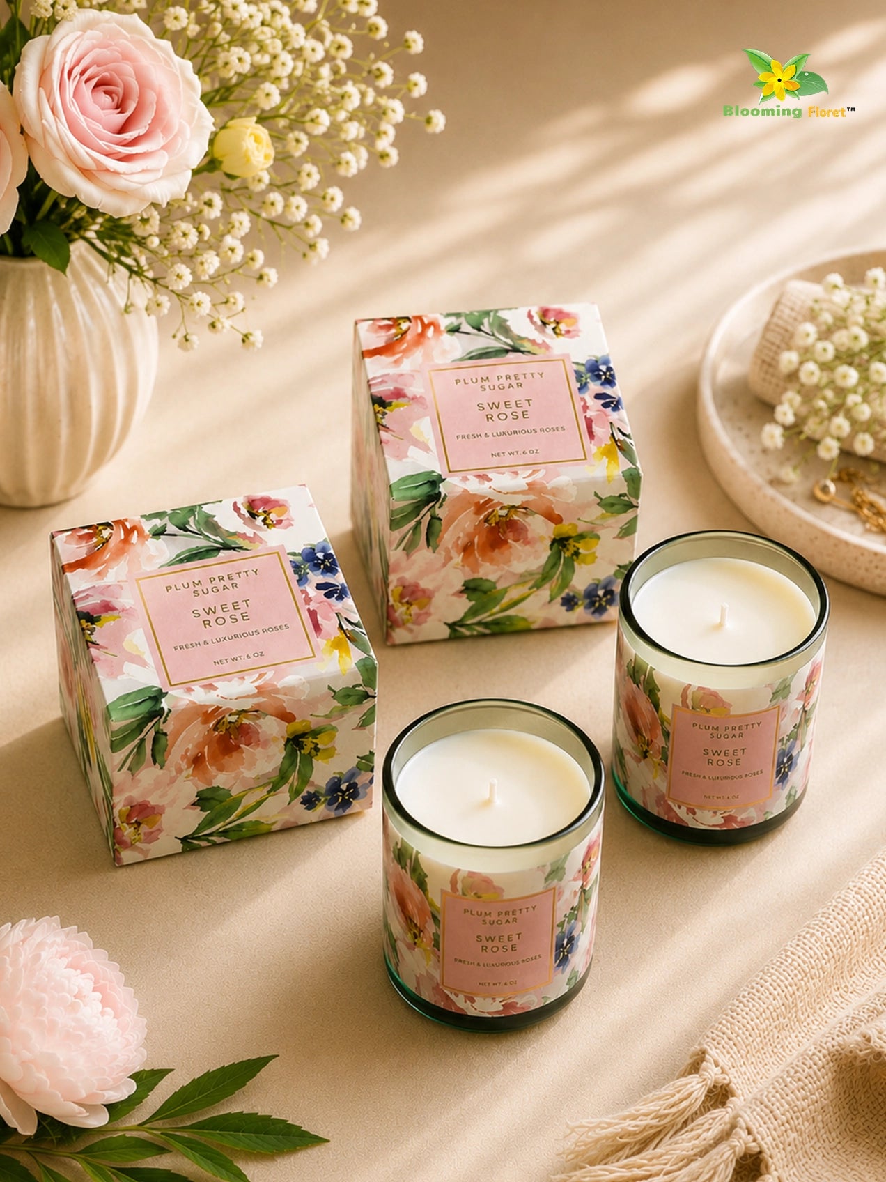 Scented Candle Glass Jar | Sweet Rose | 6 cm | Set of 2
