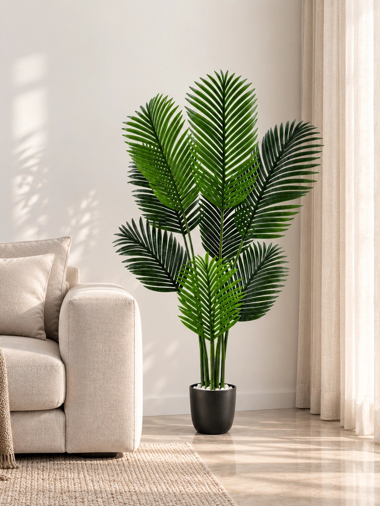 Artificial Areca Palm Plant | 145 cm | 8 Large Leaves | With Basic Pot