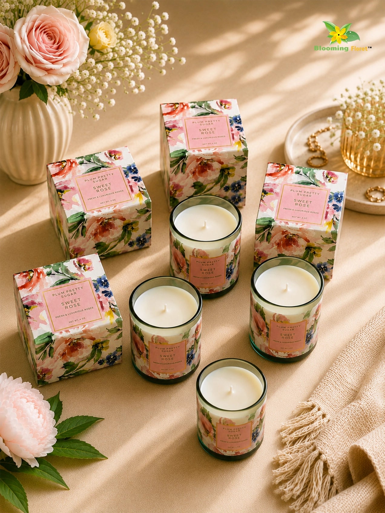 Scented Candle Glass Jar | Sweet Rose | 6 cm | Set of 4