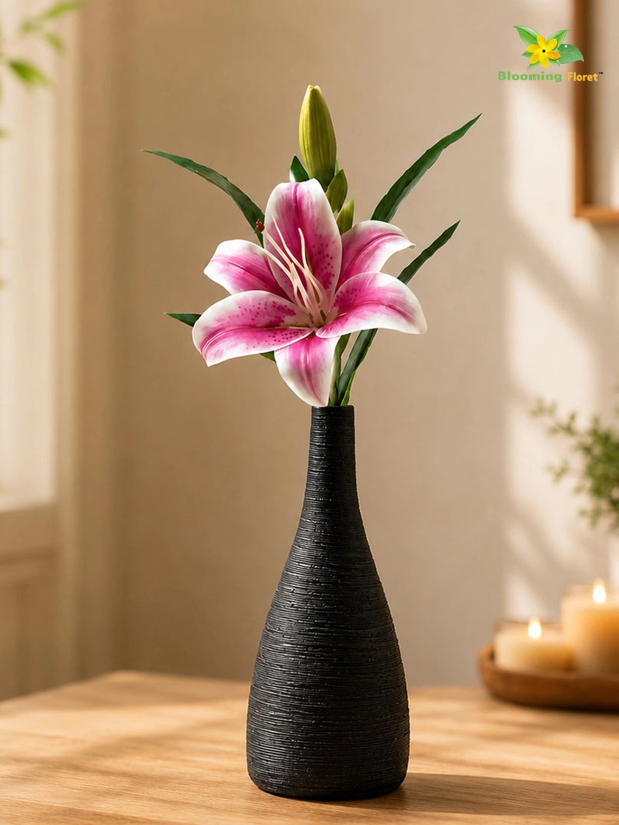 Artificial Lily Flower Stick | Dark Pink | 35 cm