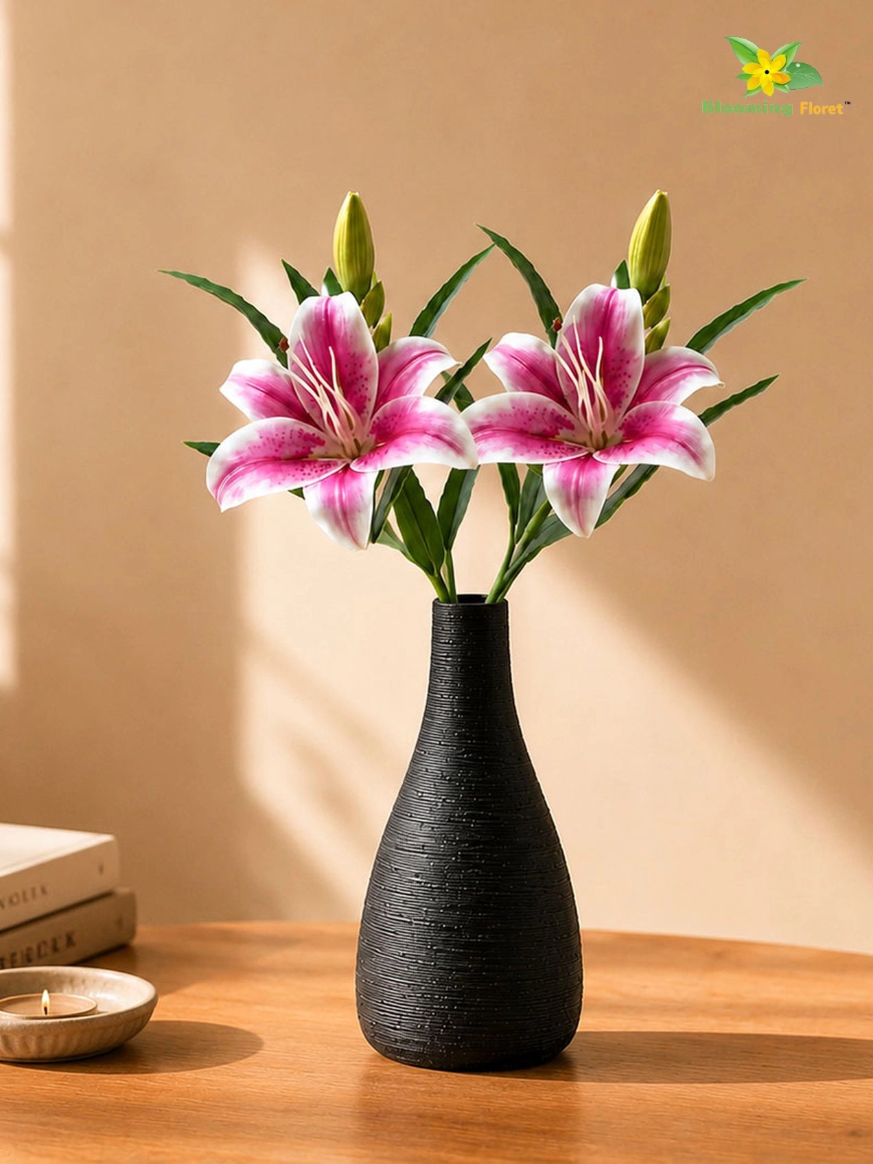 Artificial Lily Flower Stick | Dark Pink | 35 cm | Set of 2