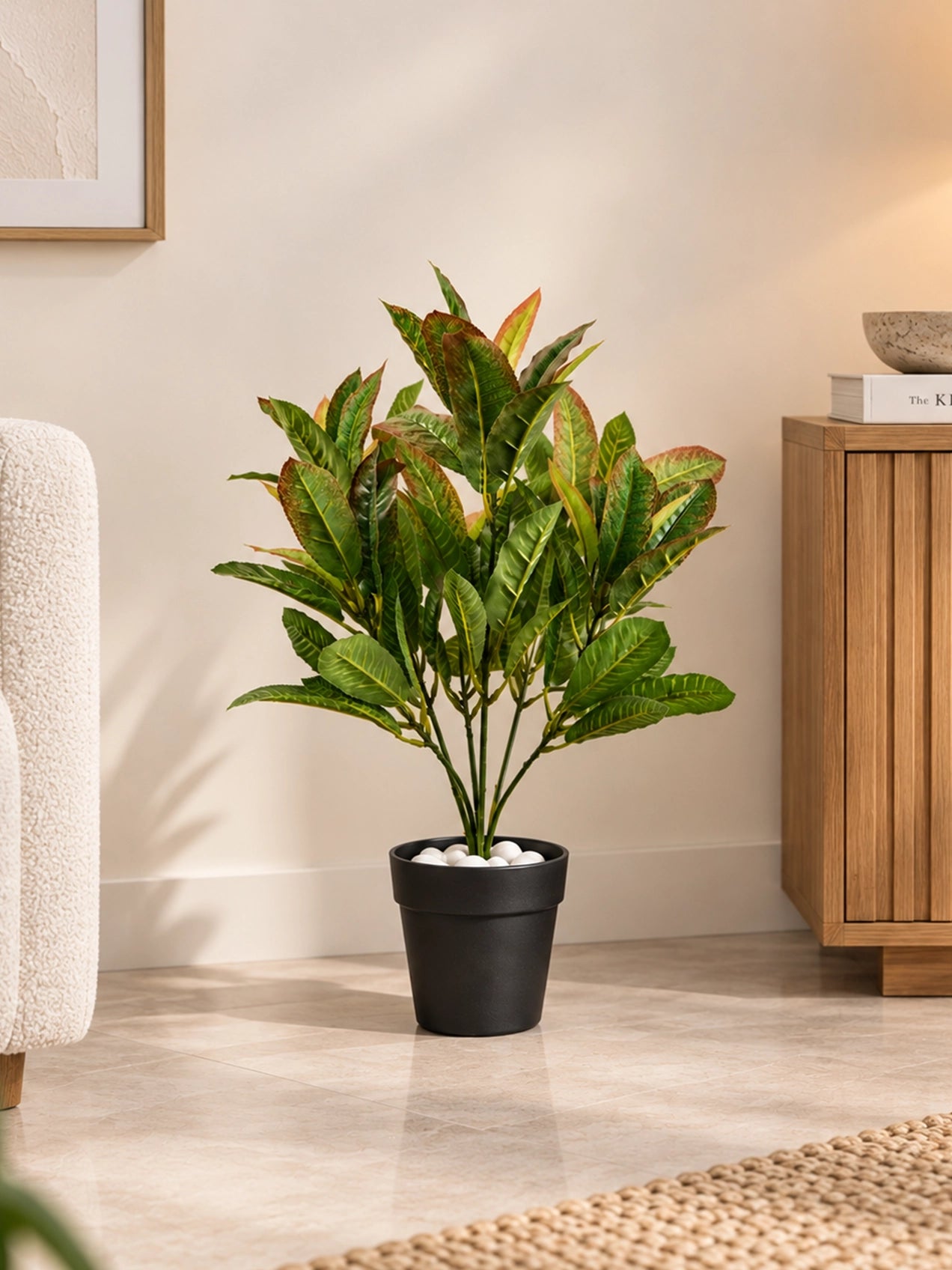 Artificial Croton Leaf Bunch Plant | 50 cm | 72 Leaves | With Basic Pot