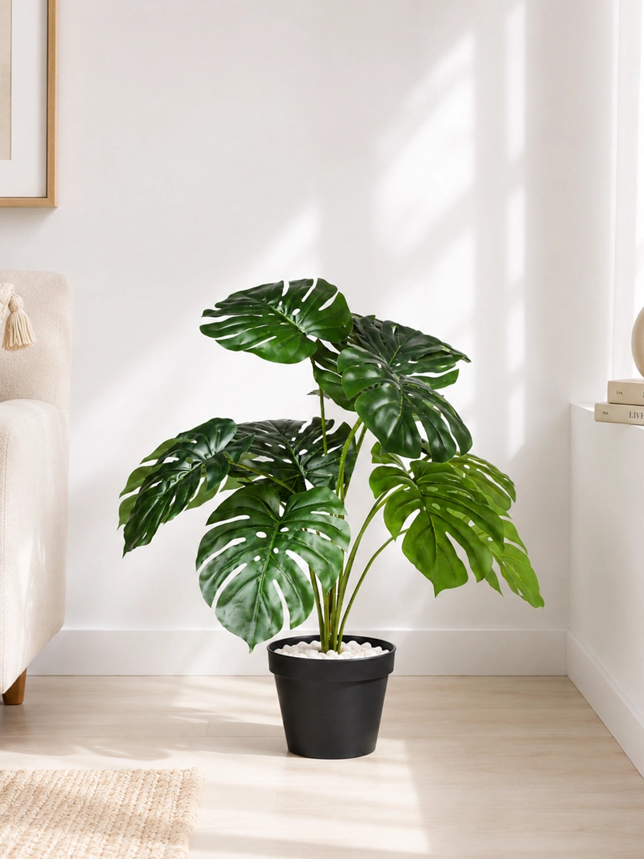Artificial Monstera Plant | 50 cm | 12 Leaves | With Basic Pot