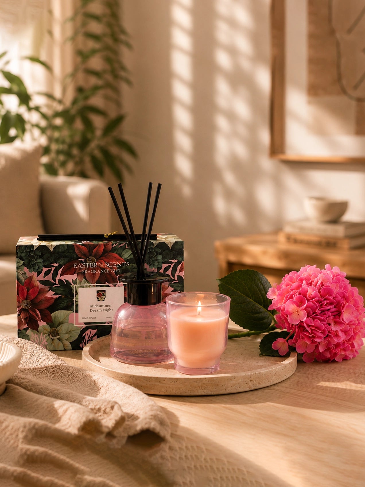 Midsummer Dream Candle & Diffuser Set with Rose Red Hydrangea