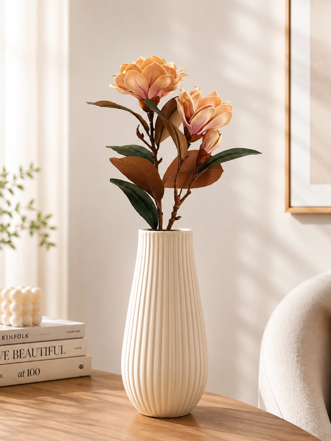 Artificial Magnolia Flower Branch | Peach | 76 cm